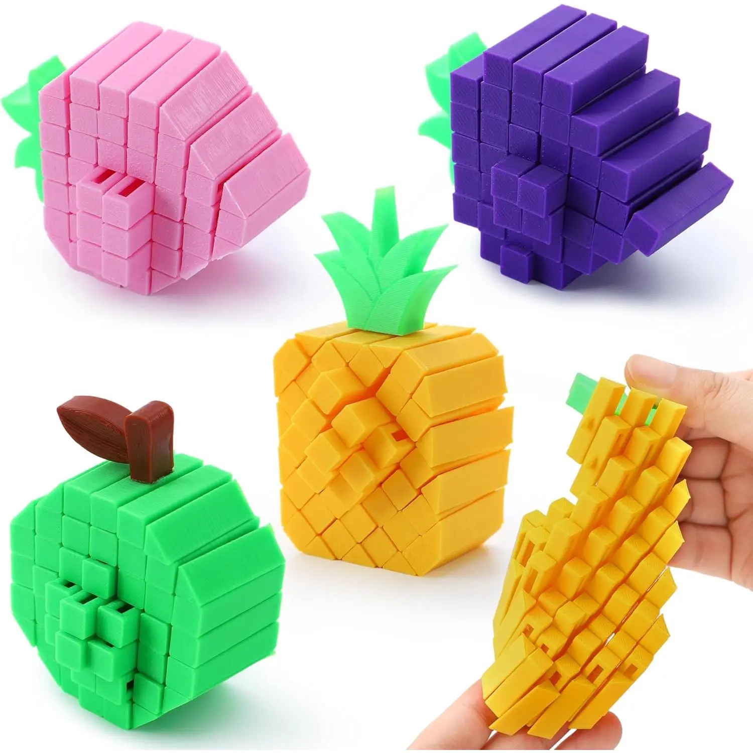 4 Pcs 3D Printed Fruit Fidget Toys, Make a Sound Flexible Desk Fidget Toy for Stress Relief, Boys Girls Kids Adults Birthday Gift Party Favors Stress Toysfidget toys