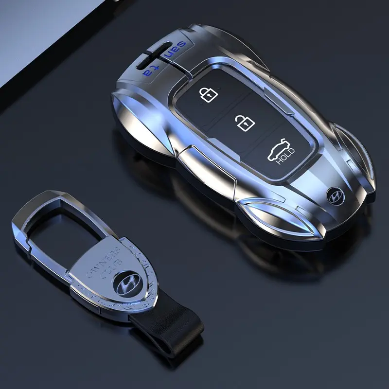 Hyundai Car Key Cover for Elantra Tucson Sonata Santa Fe, Metal Key Protector Shell, Cool Sports Car Design, Remote Control Case