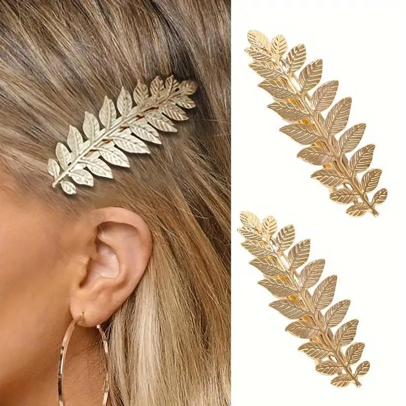 Set of 2 Personalized And Trendy Hair Clips And Hair Claws Imitating Metal Leaves