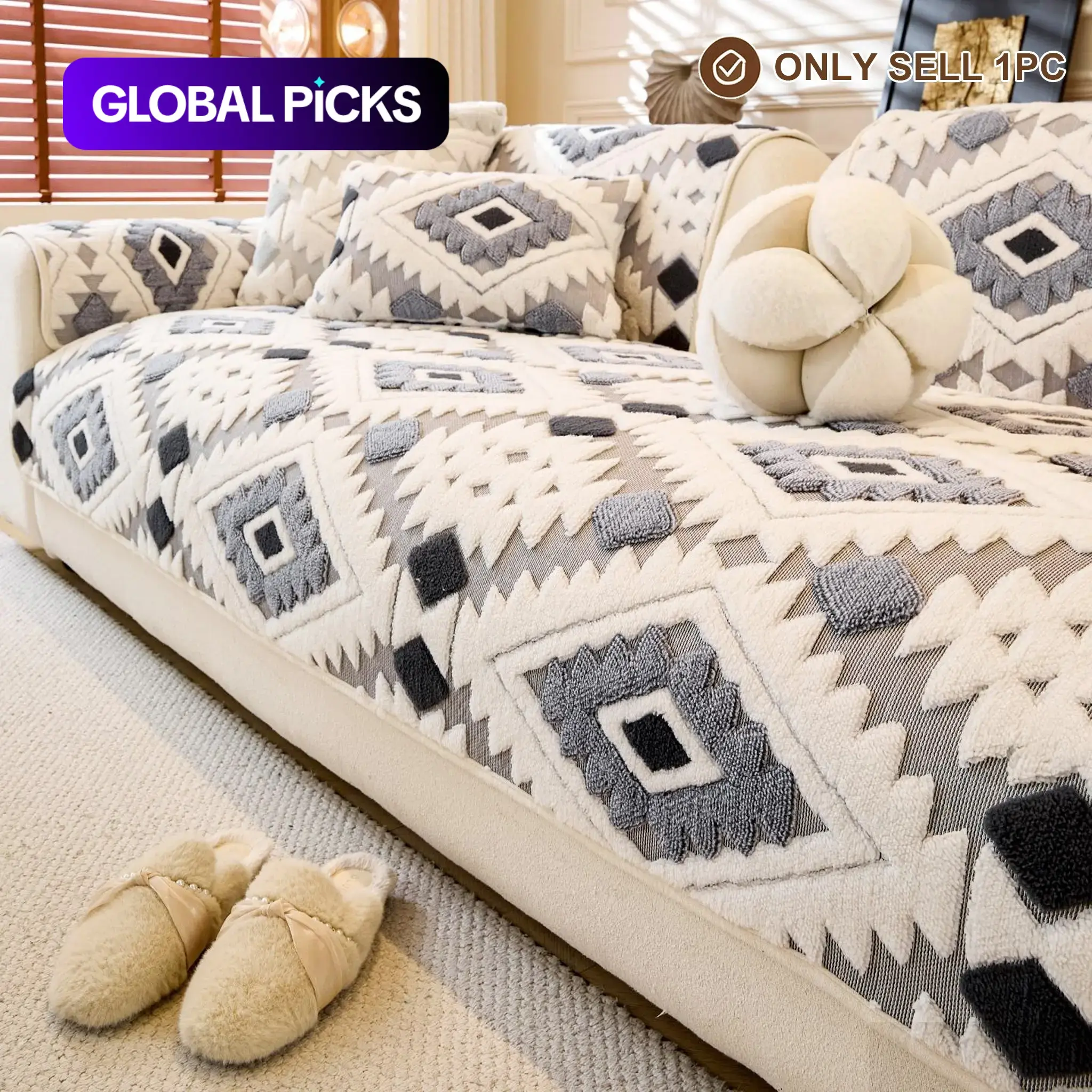 Bohemian-Style Plush Quilted Sofa Cover, Couch Covers For Sofa, Couch Slipcover, Anti-Slip Modern Luxury Washable Pet-Friendly Decorative Sofa Protector, Warm Comfortable Living Room Decor #GLOBAL PICKS