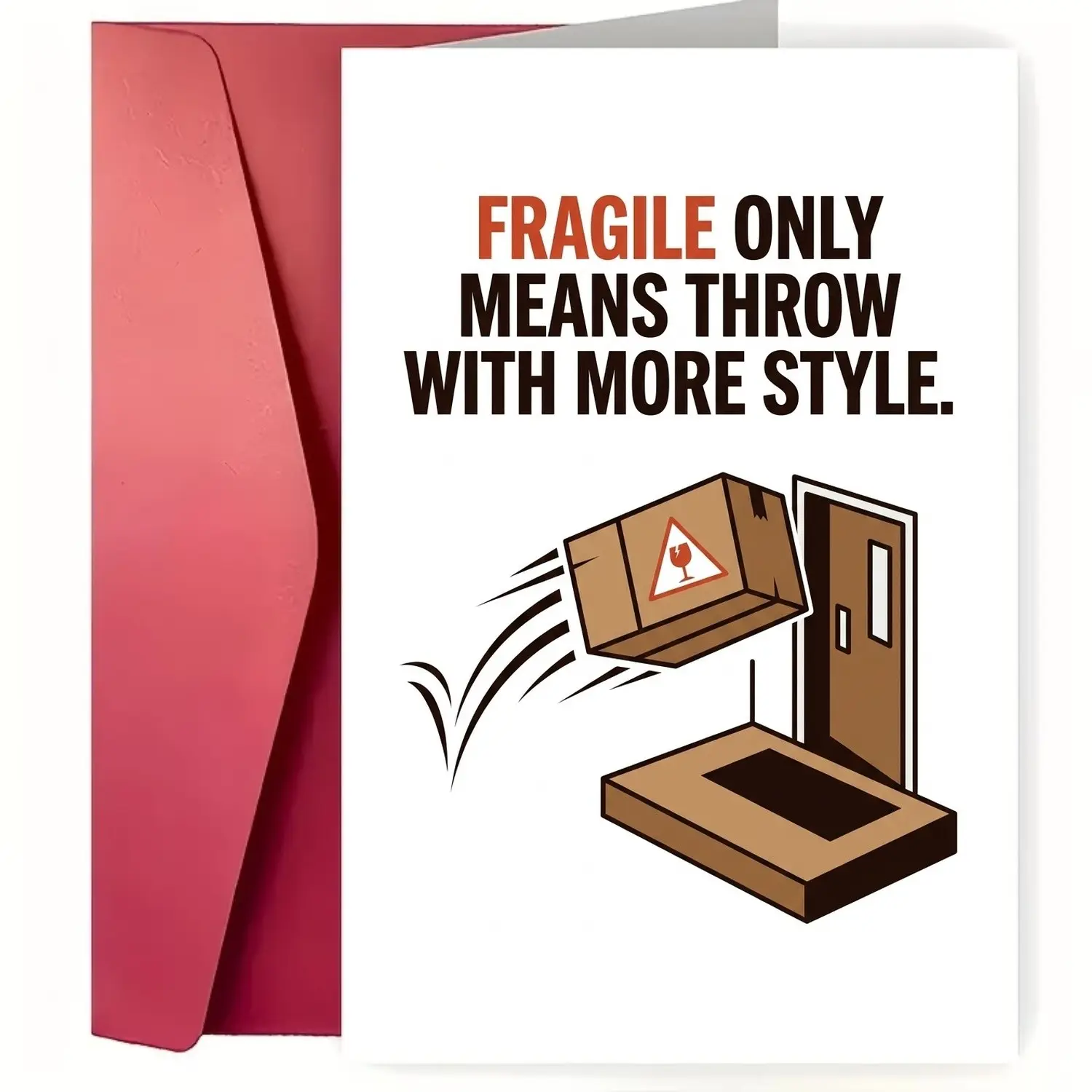 📦 Funny Courier Appreciation Card - "Fragile Only Means Throw With More Style" Sarcastic Greeting Card for FedEx, UPS, USPS Mail Carrier | Humorous Delivery Driver Birthday Gift with Durable Kraft Envelope (5x7 Inches) 🎯