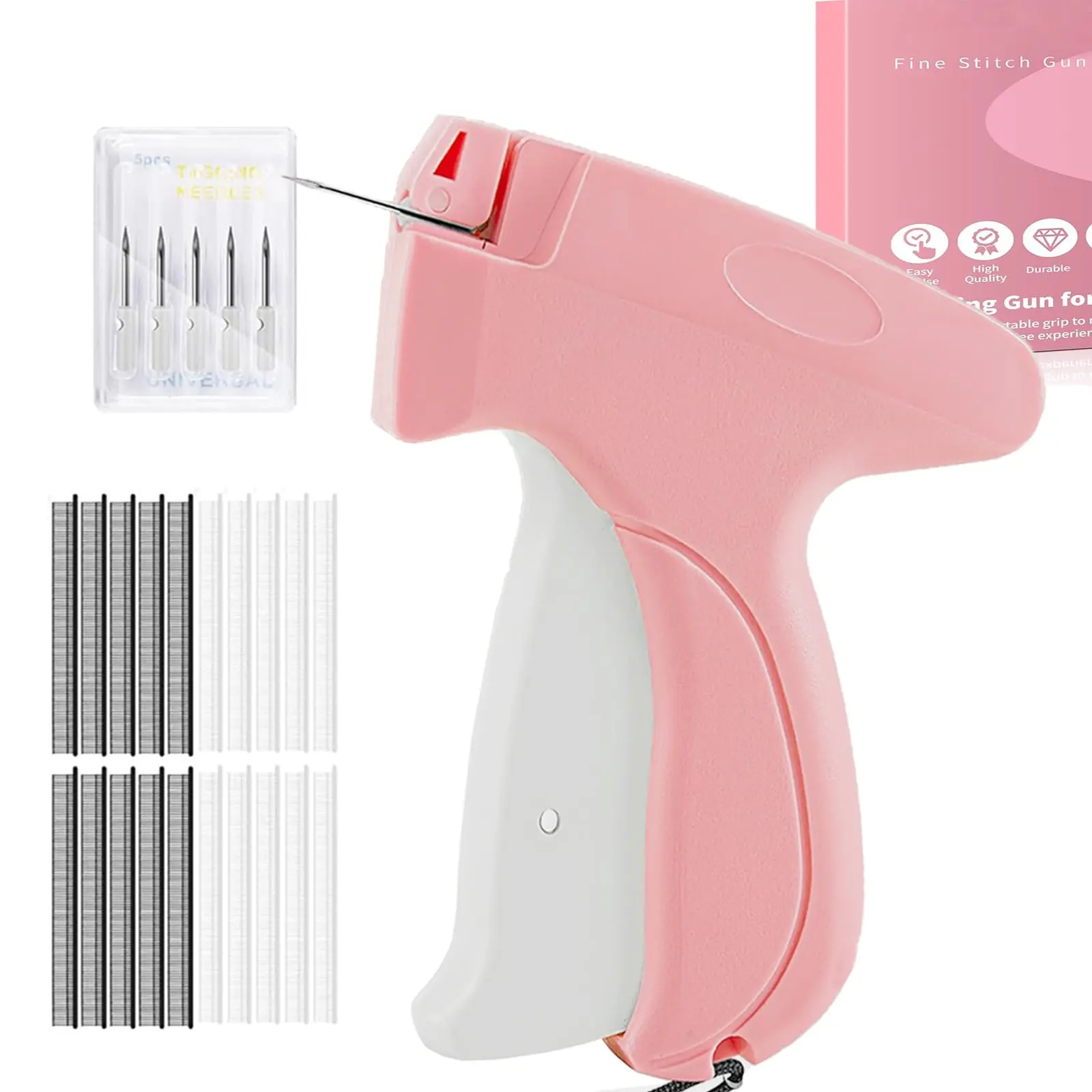 Stitch Gun for Clothes, Tagging Gun for Clothing, Handheld Stitch Gun Quick Clothing Fixer with 1000pcs Fasteners, Mini Sewing Tagging Gun for Quick Repairs, Jeans, Curtains, Includes 6 Needle(Pink)