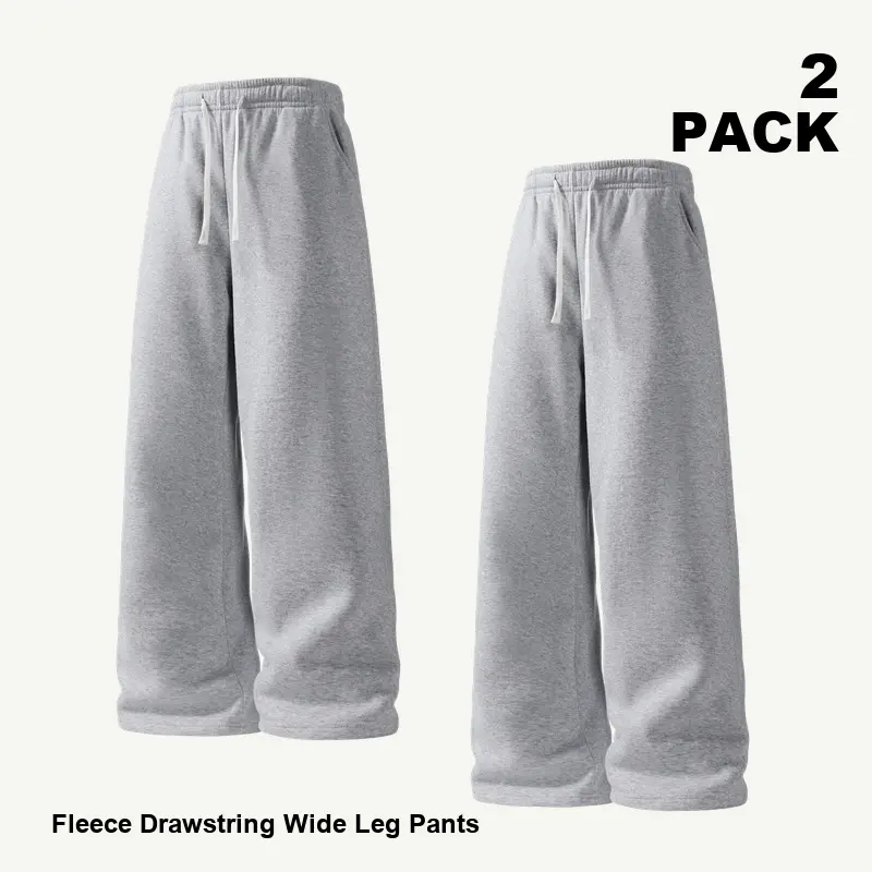 Men's 2-Pack Same-Color Relaxed Wide Leg Sweatpants Set - Solid Color, Drawstring Elastic Waist, Loose-Fit, Side Pockets, Multi-Size Men's Baggy Sweatpants for Campus, Errands