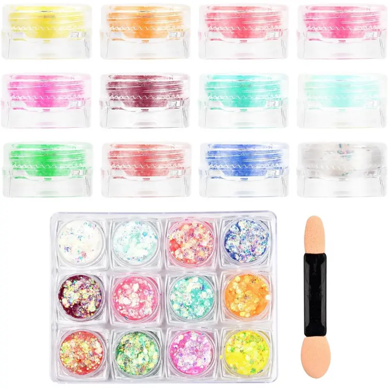 Glitter, 12 Colors Festive Glitter Face, Face Glitter, Body Glitter Gel, Fluorescent Chunky Sequin Festive Body Glitter Glitter Powder Sequin Set for Face Nails Eyes Hair