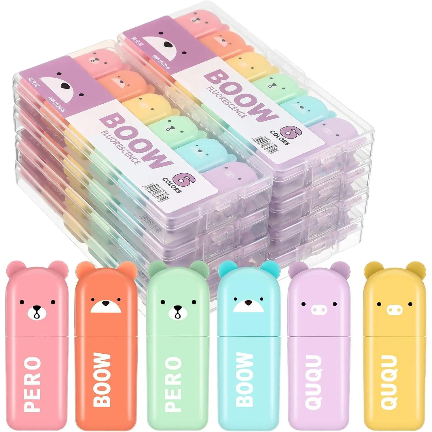 Fuutreo Cute Bears Kawaii Highlighter Pens Set, 60-Piece Assorted Pastel Chisel Tip Markers, End-of-Year Gift for Kids, Assorted Pack for Highlighting (Baby & Maternity Office School Supplies), Kawaii Look