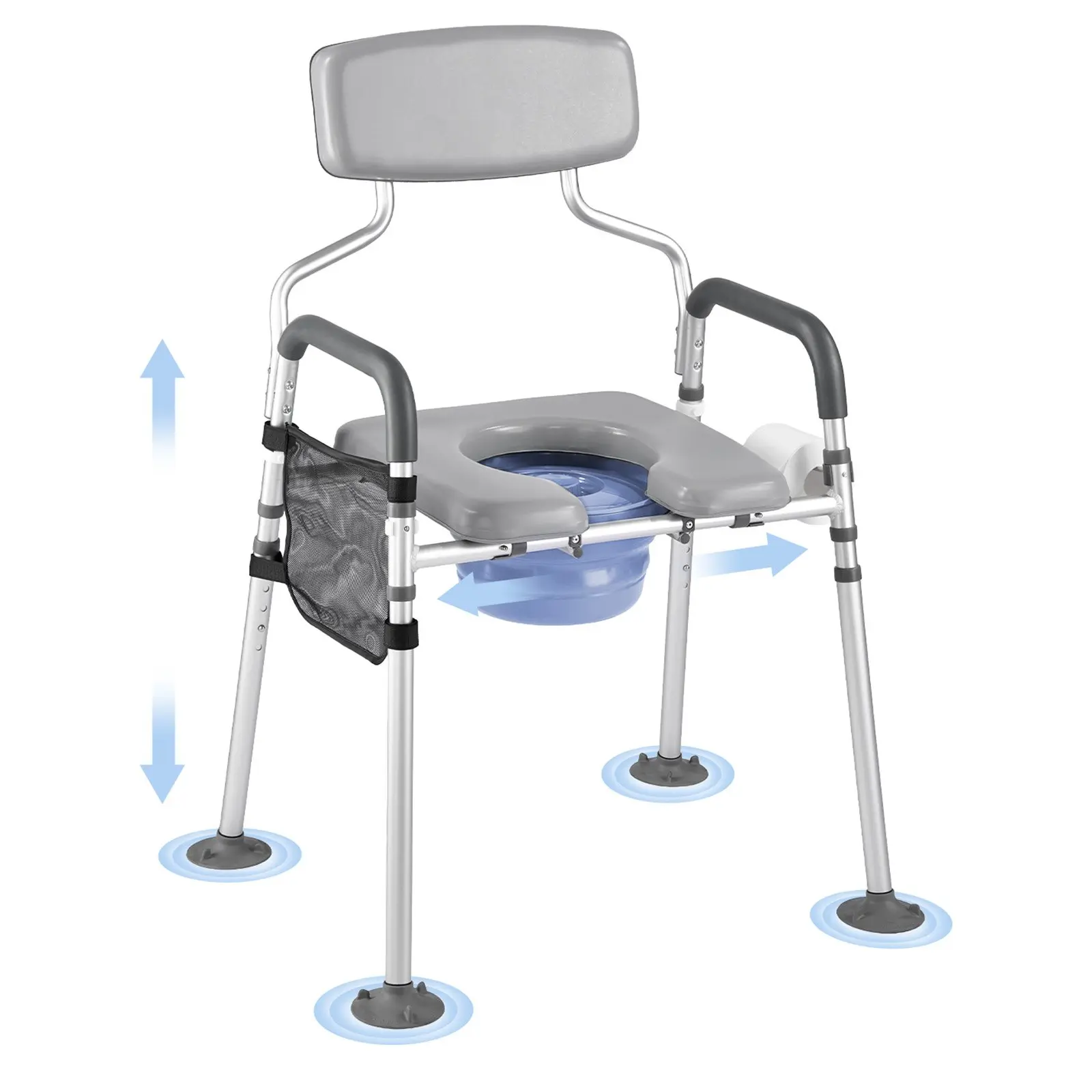 VEVOR Steel 500lb Lift Bedside Commode, 4-in-1 Portable Toilet with Raised Toilet Seat, Padded Backrest, Detachable 5L Bucket, Adjustable Height-Width Potty for Seniors, Pregnant Women, Single Person, Padded Seat