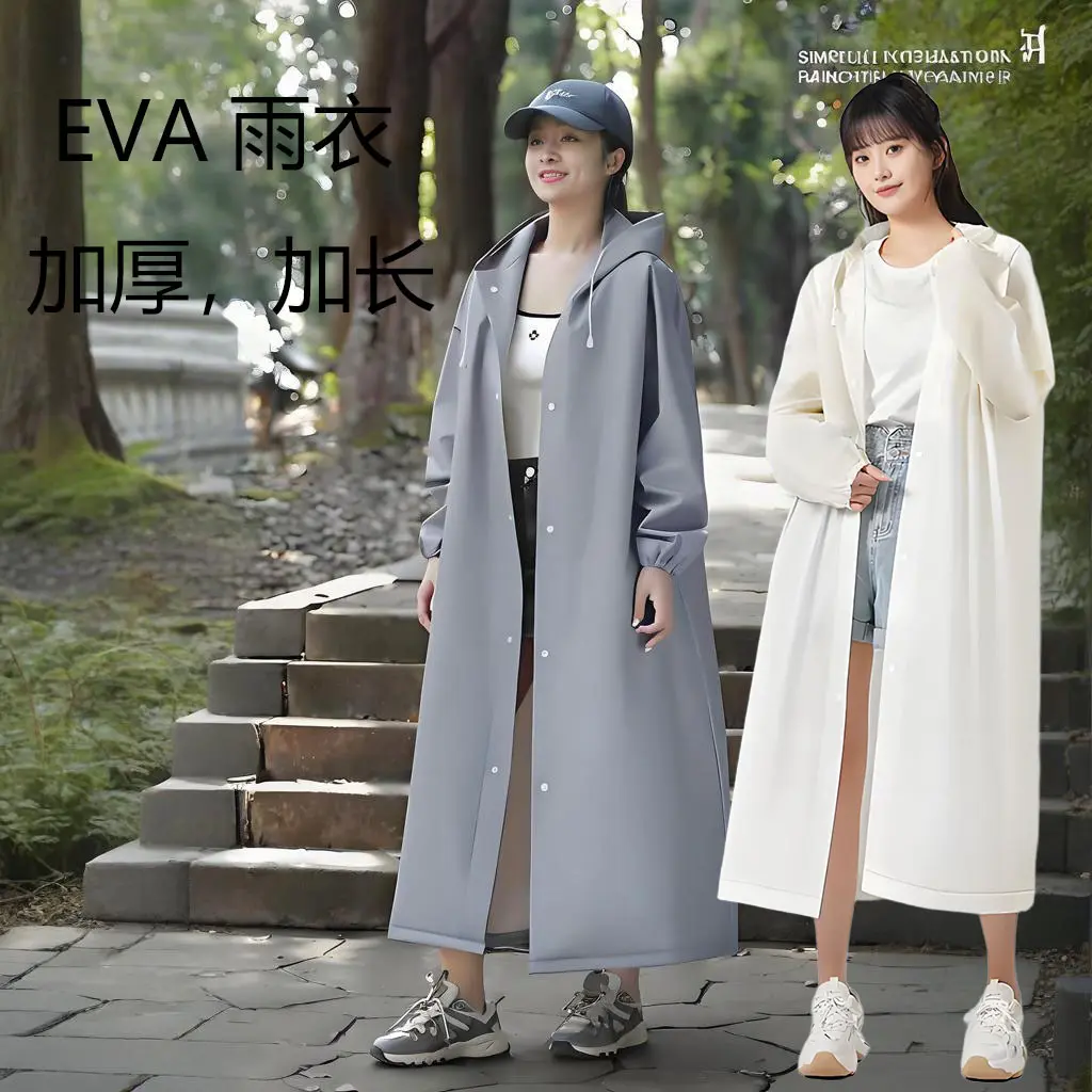 Heavy Duty Disposable Raincoat for Adults Long Waterproof EVA Poncho for Hiking Travel Outdoor Unisex Black Matte
