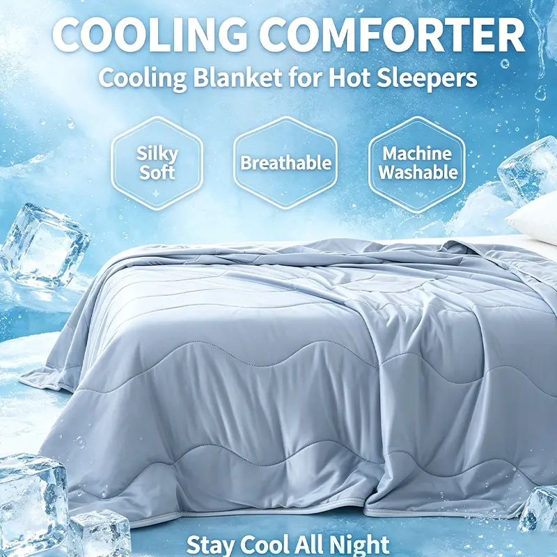 Double Sided Cooling Blanket for Hot Sleepers, Lightweight Summer Quilt No Overheating, Breathable Cool Touch Bed Comforter, Machine Washable Cooling Throw Blanket for Bedroom Couch Travel, Reversible Throw Blanket