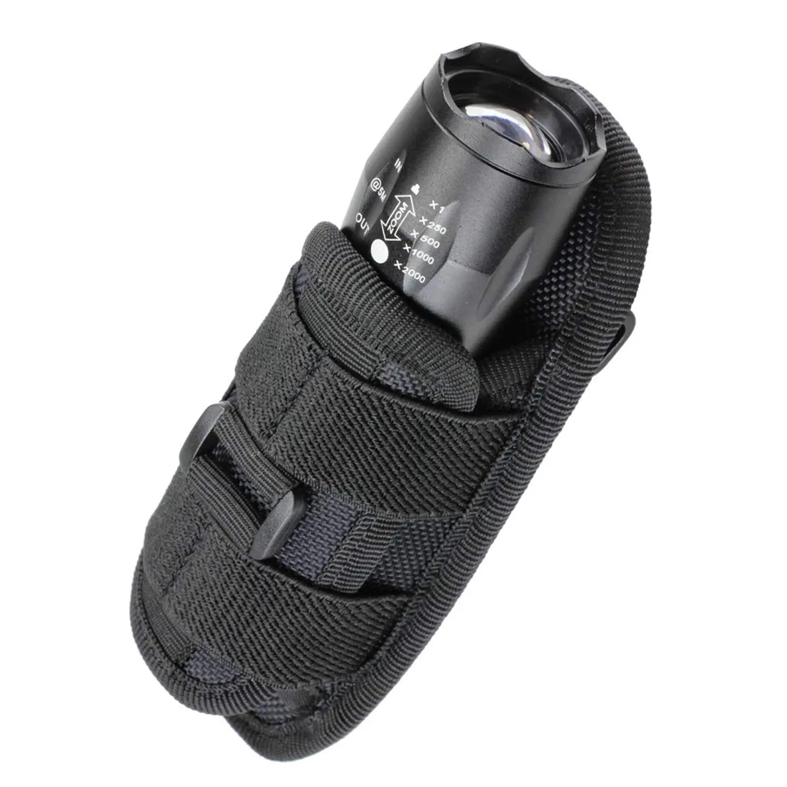 Tactical Flashlight Holder - Solid Black Compact Holster with 360-Degree Rotatable Locking Clip, 12-Position Lock for Protection, Convenient Use in Hiking, Outdoor Work, Belt Fit