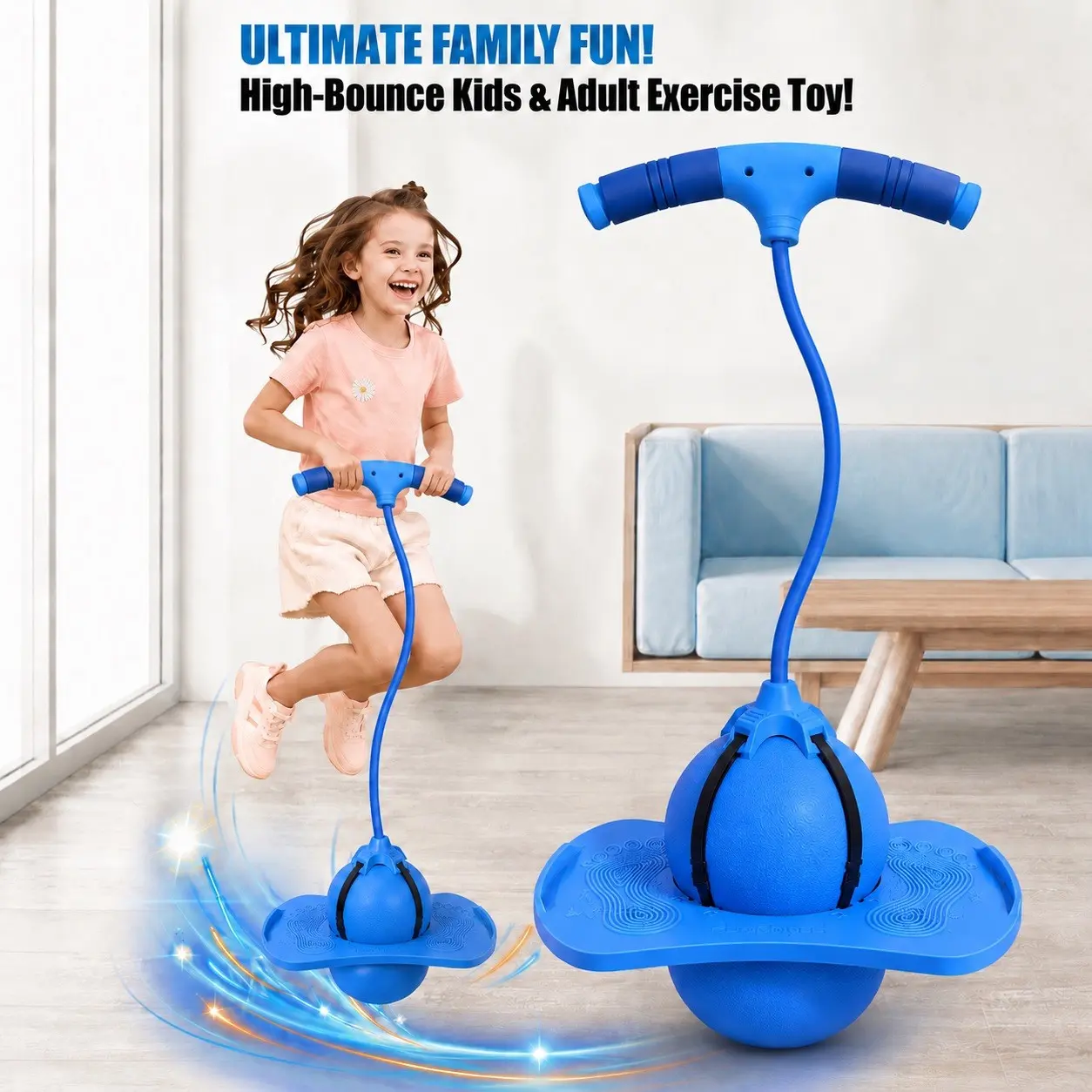 Pogo Jumper with Secure Grip Handle and Ball Pump, High-Bounce Trick Board Pogo Ball Toy with Safety Features, Fun Jumping Toy for Kids, Boys, Girls and Adults, Exercise