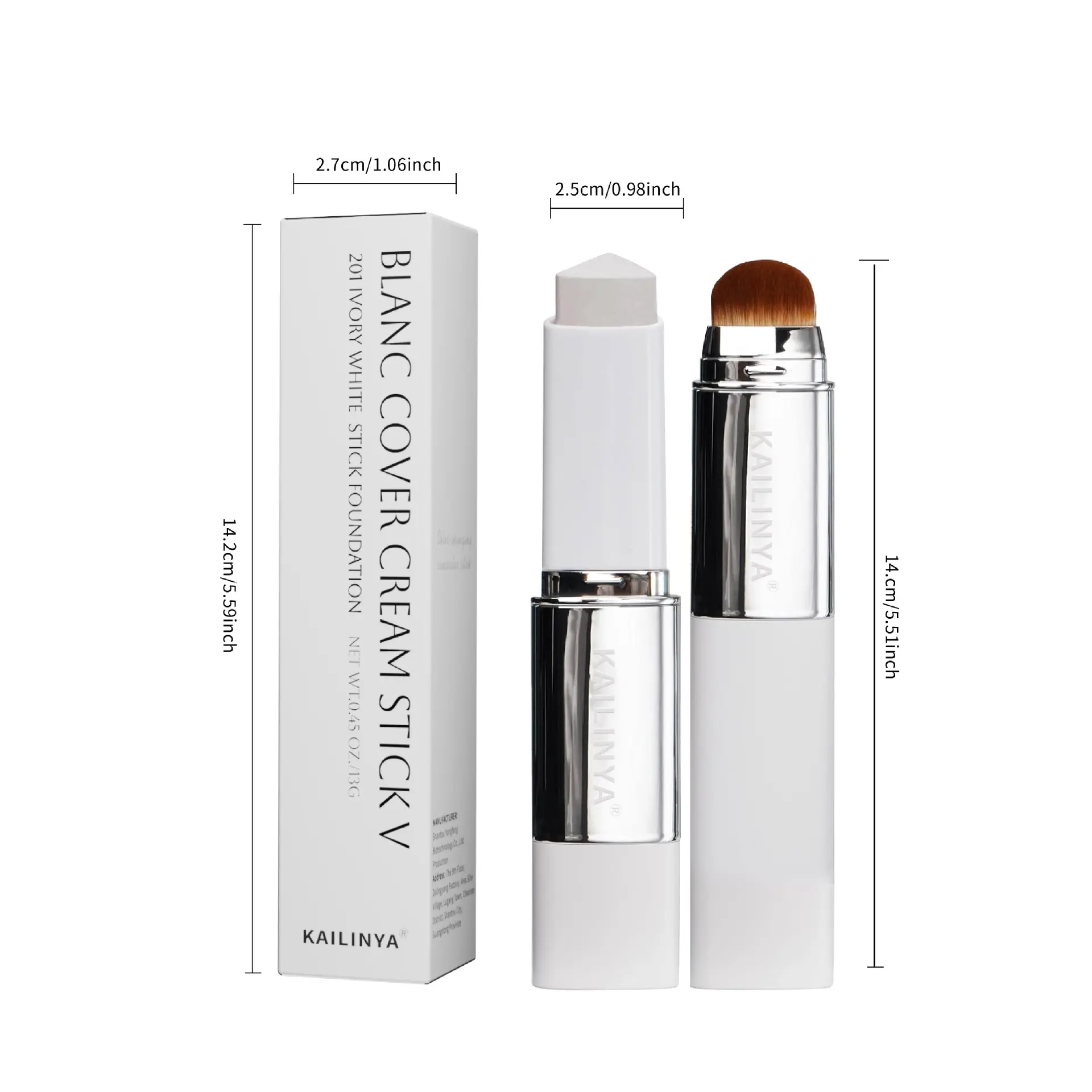 Dual-ended color-changing foundation stick for concealing/contouring, brightening skin tone, long-lasting, non-smudging, flawless foundation cream