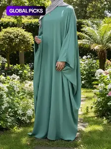 Plus Size Women's Solid Color Abaya, Modest Round Neck Long Sleeve Dress for Daily Wear, Ladies Islamic Clothing for All Seasons, Loose Abaya, Round Neck Abayas