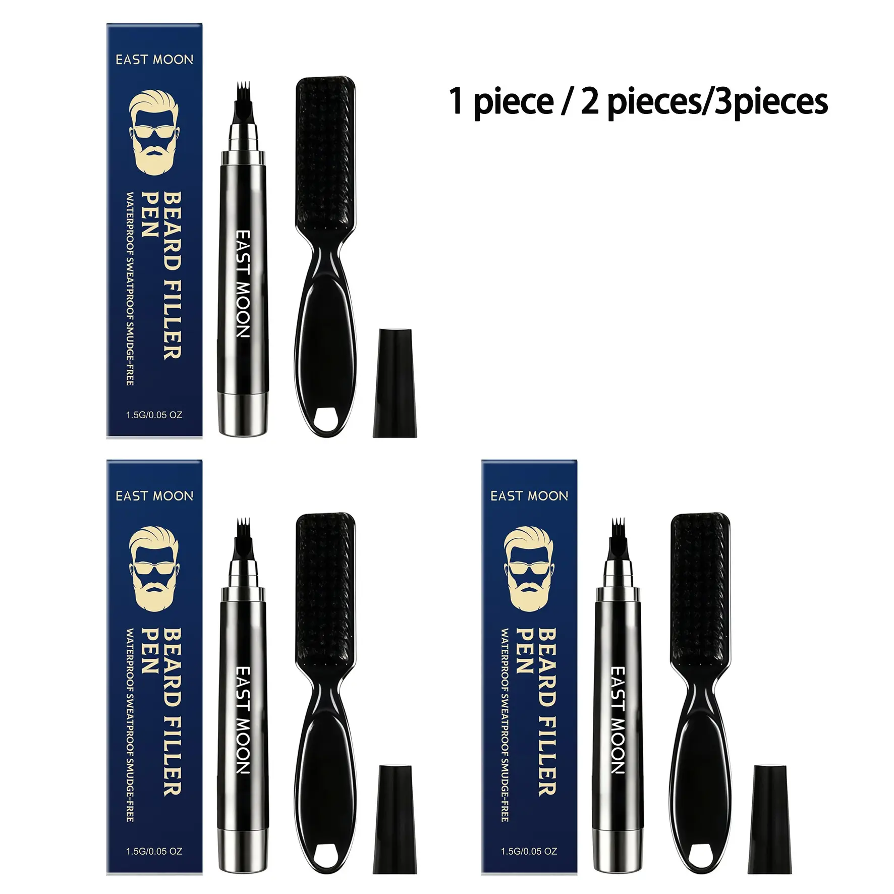 Men's Beard Contouring Pen Set, Waterproof Sweat-Resistant, Natural Color, Dual-Ended Brush, Daily Beard and Brow Makeup Kit