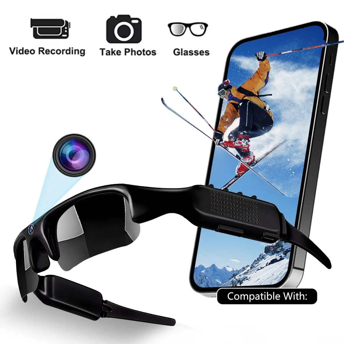 Smart Glasses With Camera,Glasses With Built in High-Definition Camera,video glasses,Video Recording Glasses,Wearable Tech Glasses,Smart Glasses,Polarized Lenses For Outdoor UV Protection,Wifi Connection,For Outdoor Sports,Glasses That Record,Men Gifts