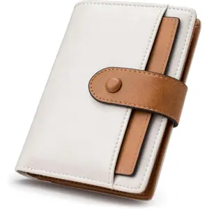 Small Slim RFID Blocking Leather Wallet for Women, Bifold with 10 Card Slots and Coin Pocket (White&Brown)Gift.