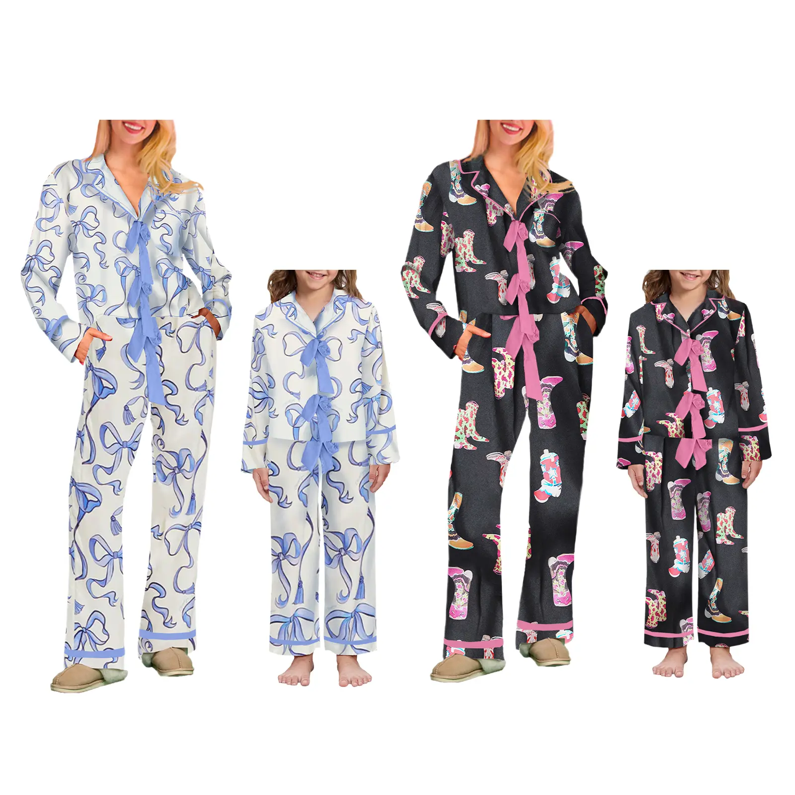 Babamoon Mommy-and-Me Matching Sets, Longsleeves Bow Print Tie-Front Tops with Long Pants Family Sleepwear (Baby & Maternity Collection)