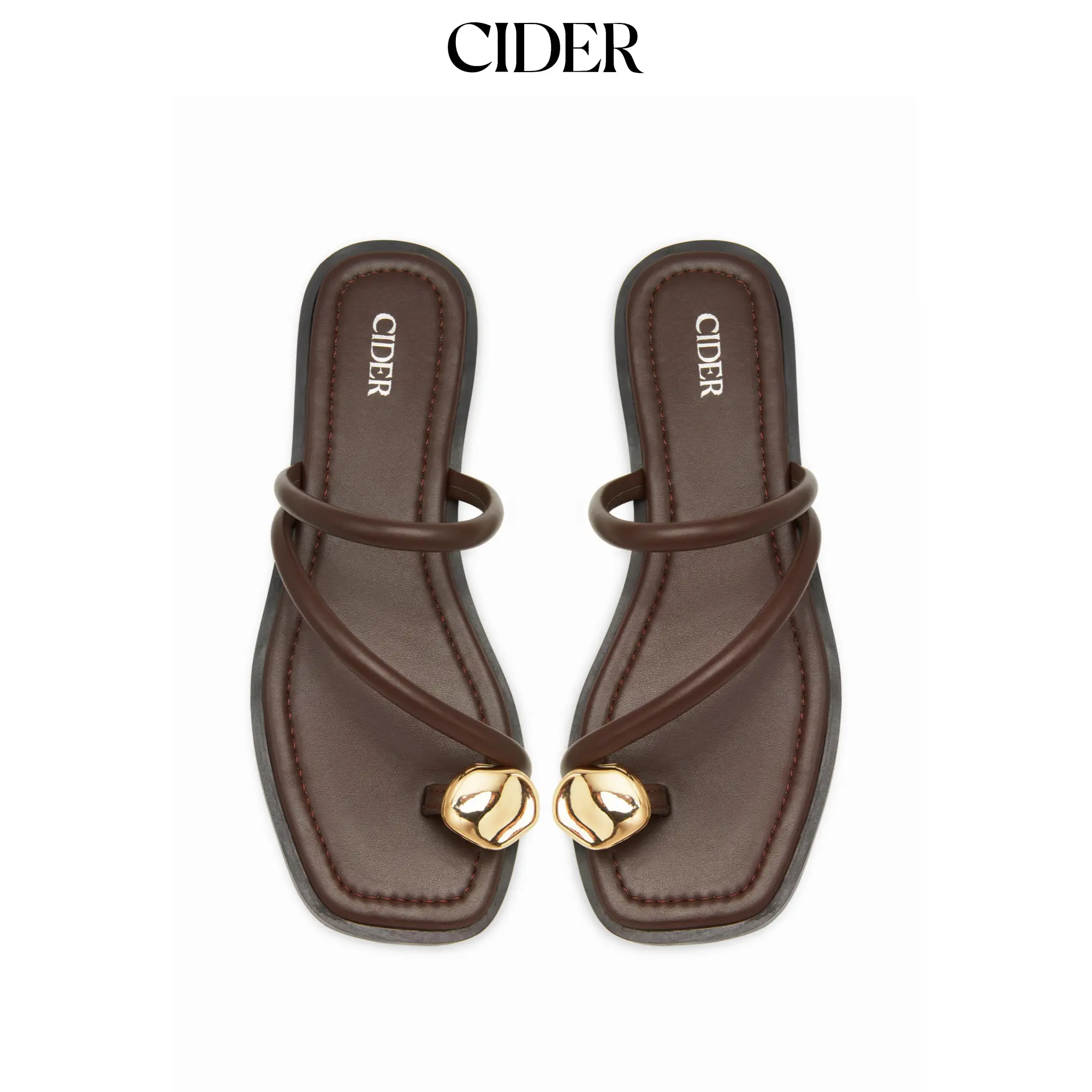Cider METAL DECOR SQUARE TOE FLIP-FLOP SLIPPERS SohoChic