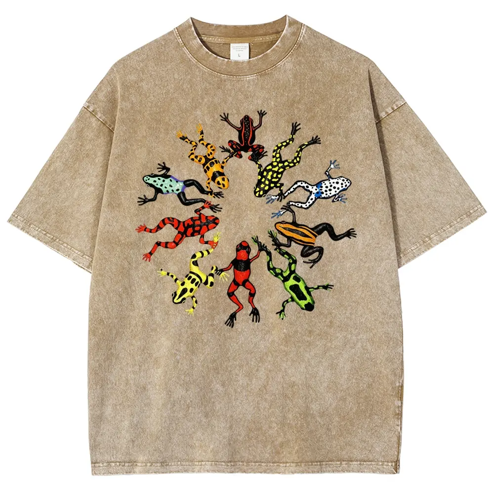 Washed Poison Dart Frog Graphic T-Shirt, Unisex Super Soft 100% Cotton Short Sleeve Top for Nature Lovers, Tops, Shortsleeve, Menswear, Fabric, Oversize, Round Neck, Casual Tee, Pre-Shrunken, Clothes