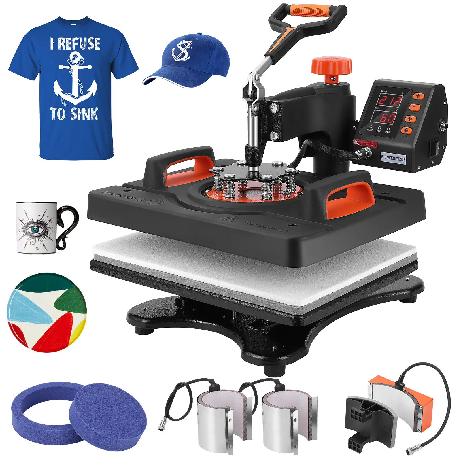 12x15 Inch 6 in 1 Swing Away Heat Press Machine, Multifunctional Sublimation Heat Transfer Machine with Dual Tube Heating & 360 Degree Rotation, DIY Heat Press for T-Shirts, Hats, Mugs and Plates