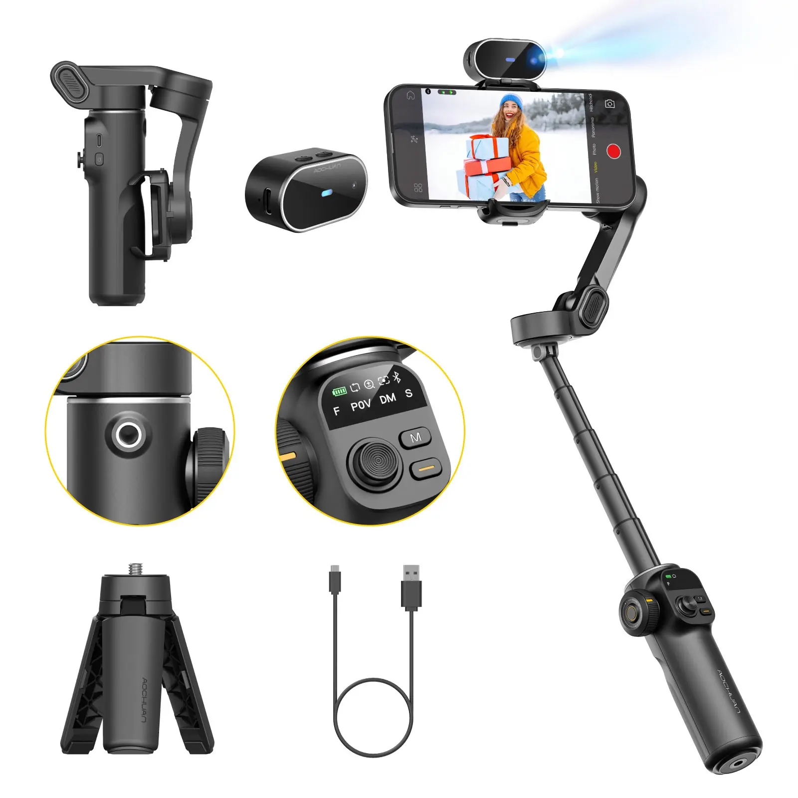 AOCHUAN Gimbal Stabilizer for iPhone, 3-Axis Phone Gimbal Built in 7.8' Extension Rod, Portable Gimbal Stabilizer w/OLED Display for iPhone/Android, Perfect for TikTok YouTube Vlogging-Smart X2-2