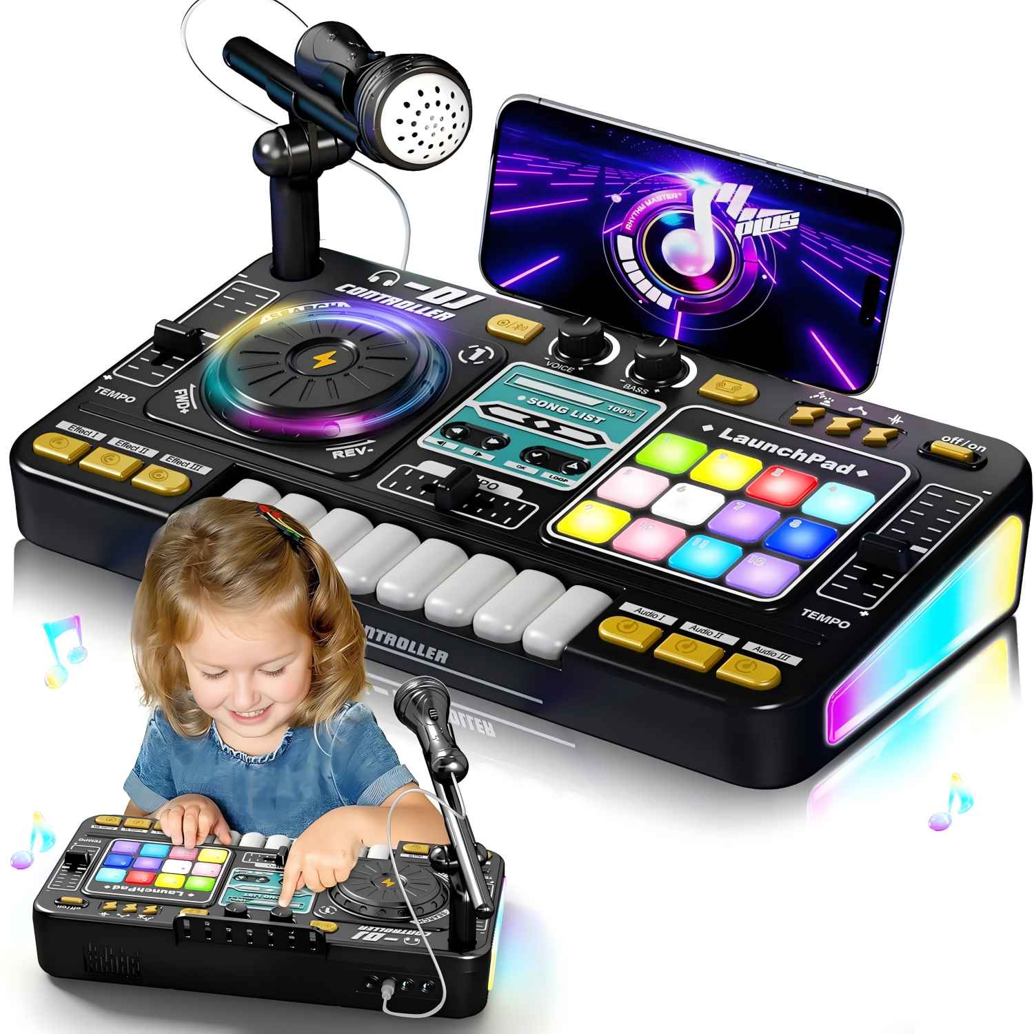 Multifunctional Digital DJ Controller Toy, 1 Box Music Simulation Toy with Microphone & Piano Key, Educational Music Toy for Kids, Home Entertainment Toy for Kids