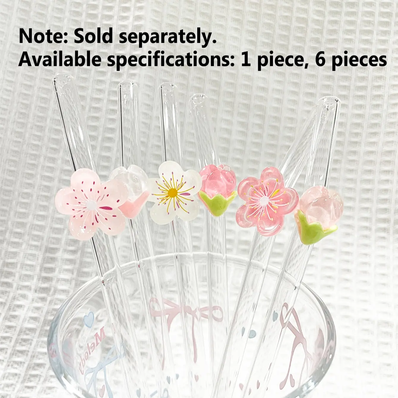Reusable Thick Glass Straw Set with Flower Charm, Cartoon Arc Transparent Party Straws, Ideal for Kitchen, Cold Drinks, Bar, Parties, Gifts