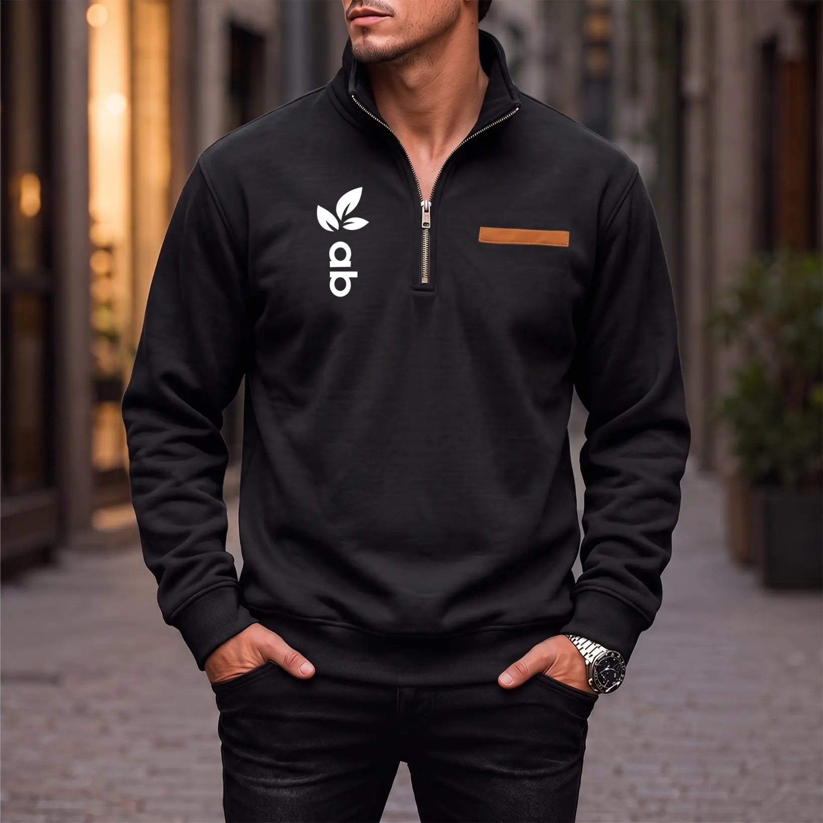 Men's Pullover Sweatshirt, Soft Fleece Quarter Zip Long Sleeve, Minimalist Stylish Loose Fit Top for Menswear, Hiking & Travel, Fleece Lined, Machine Wash, Fabric, Longsleeves