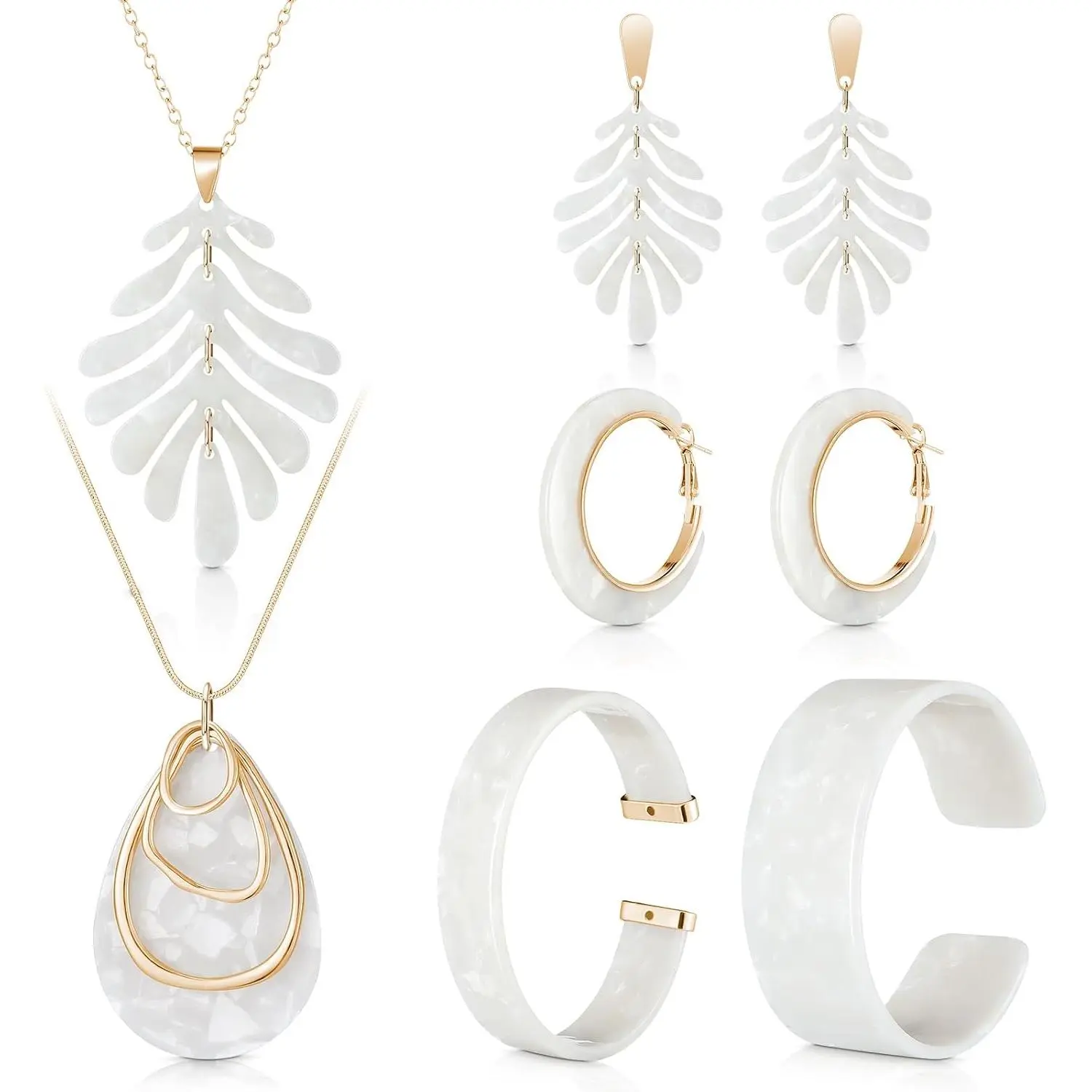 8 count   Set Boho Marble Necklace Earrings