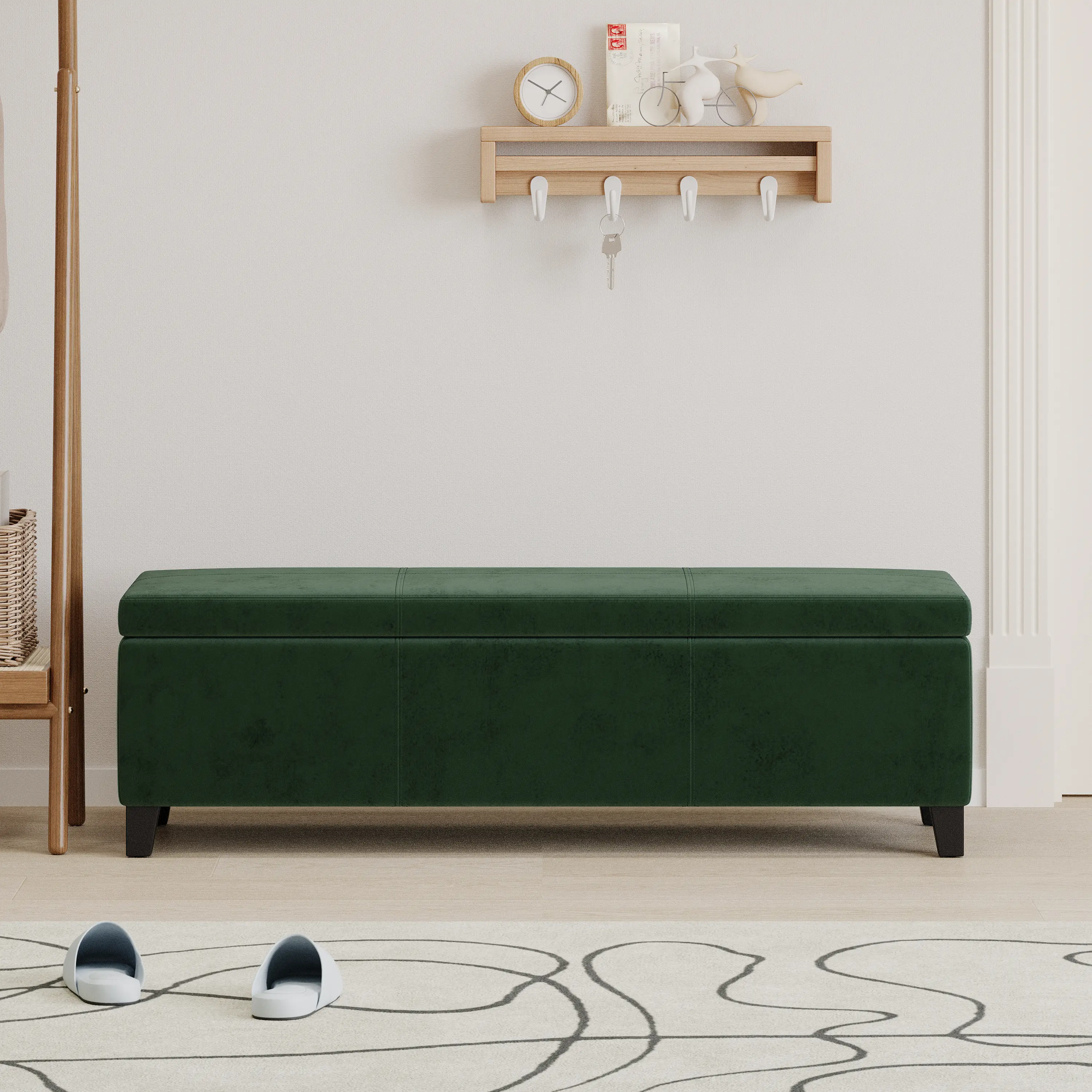 ARCH Forest Green Upholstered Storage Ottoman Bench - 51.25 inches L, Hidden Storage, 300 lbs Weight Capacity, Wipeable, Slim Space Saving Hallway Furniture for Entryway, Living Room (US Online Shopping), Modern