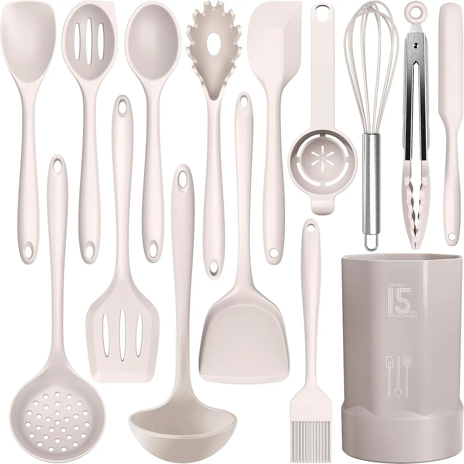 Cooking Utensils Set - 446°F Heat Resistant Kitchen Utensils,Turner Tongs,Spatula,Spoon,Brush,Whisk,Kitchen Utensil Gadgets Tools Set for Nonstick Cookware,Dishwasher Safe ()
