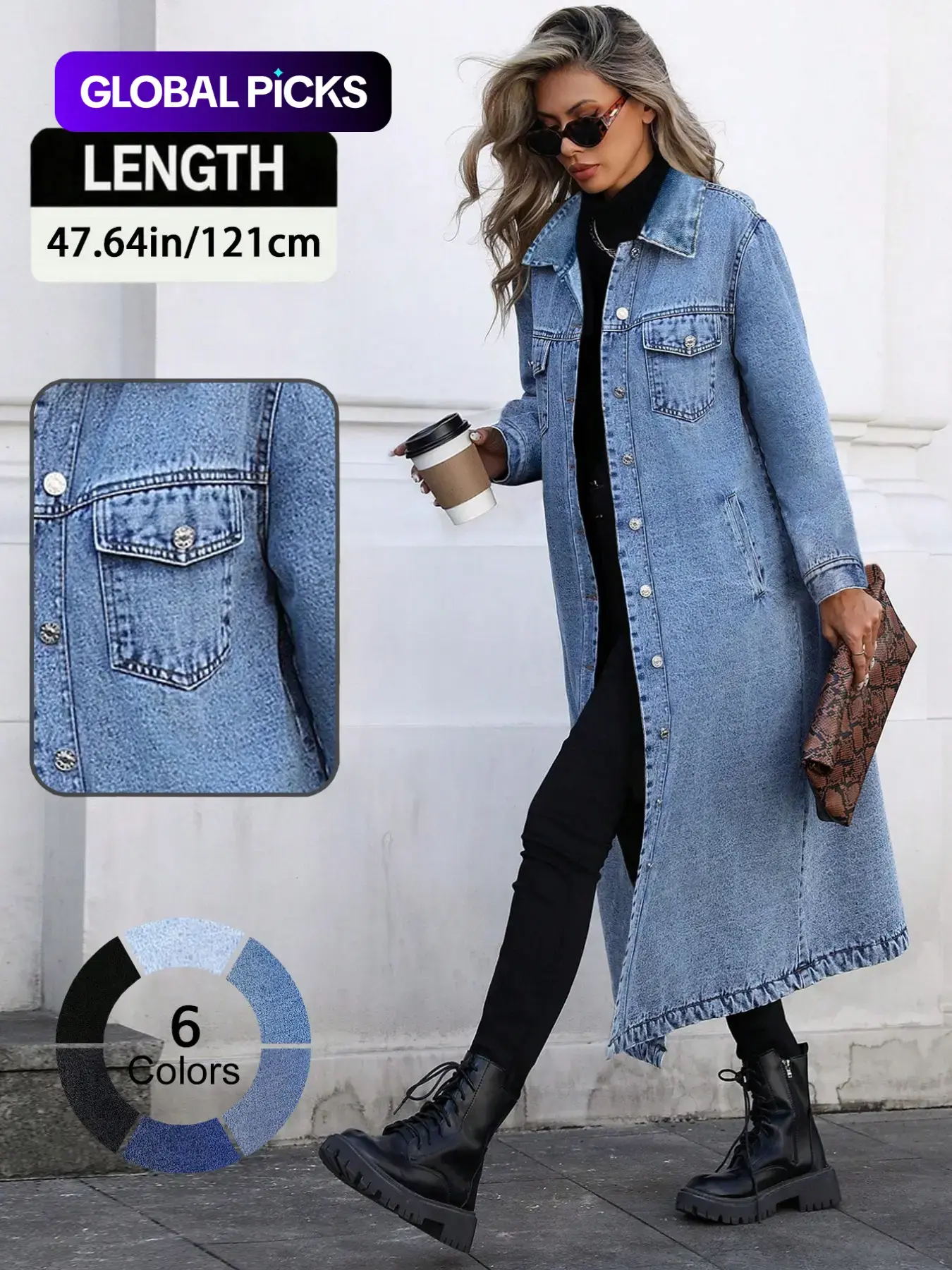 Women's Button Front Denim Coat Outerwear, Elegant Casual Basic Long Sleeve Denim Jacket for Spring & Fall, Women's Clothing for Daily Wear, Jean Coat, Daily Wear Jackets
