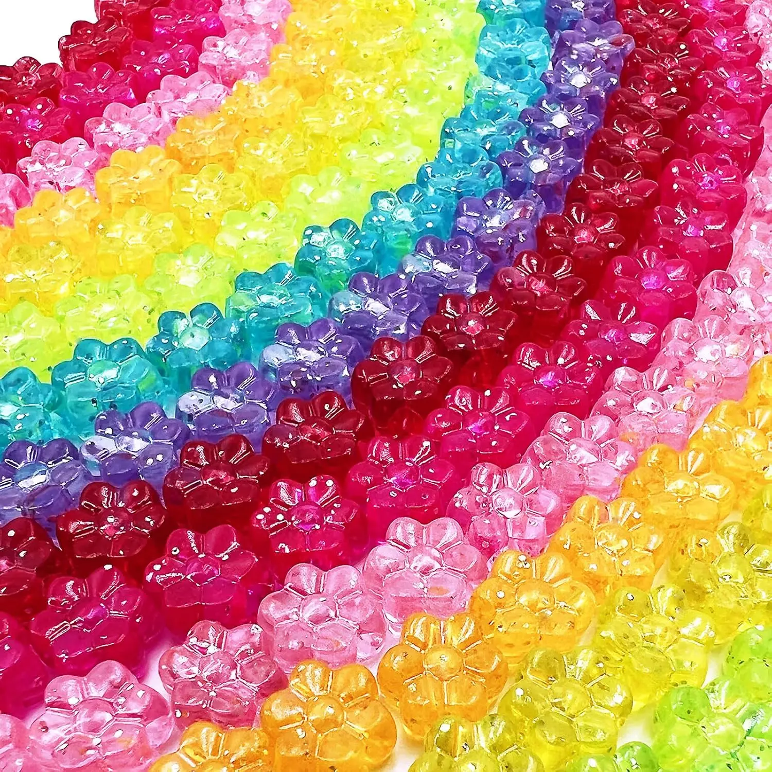 400 count Glitter Flower Pony Beads Shapes for Friendship Bracelet, Large Hole Kandi Beads for Hair Braids,  Making (Multi-Glitter)