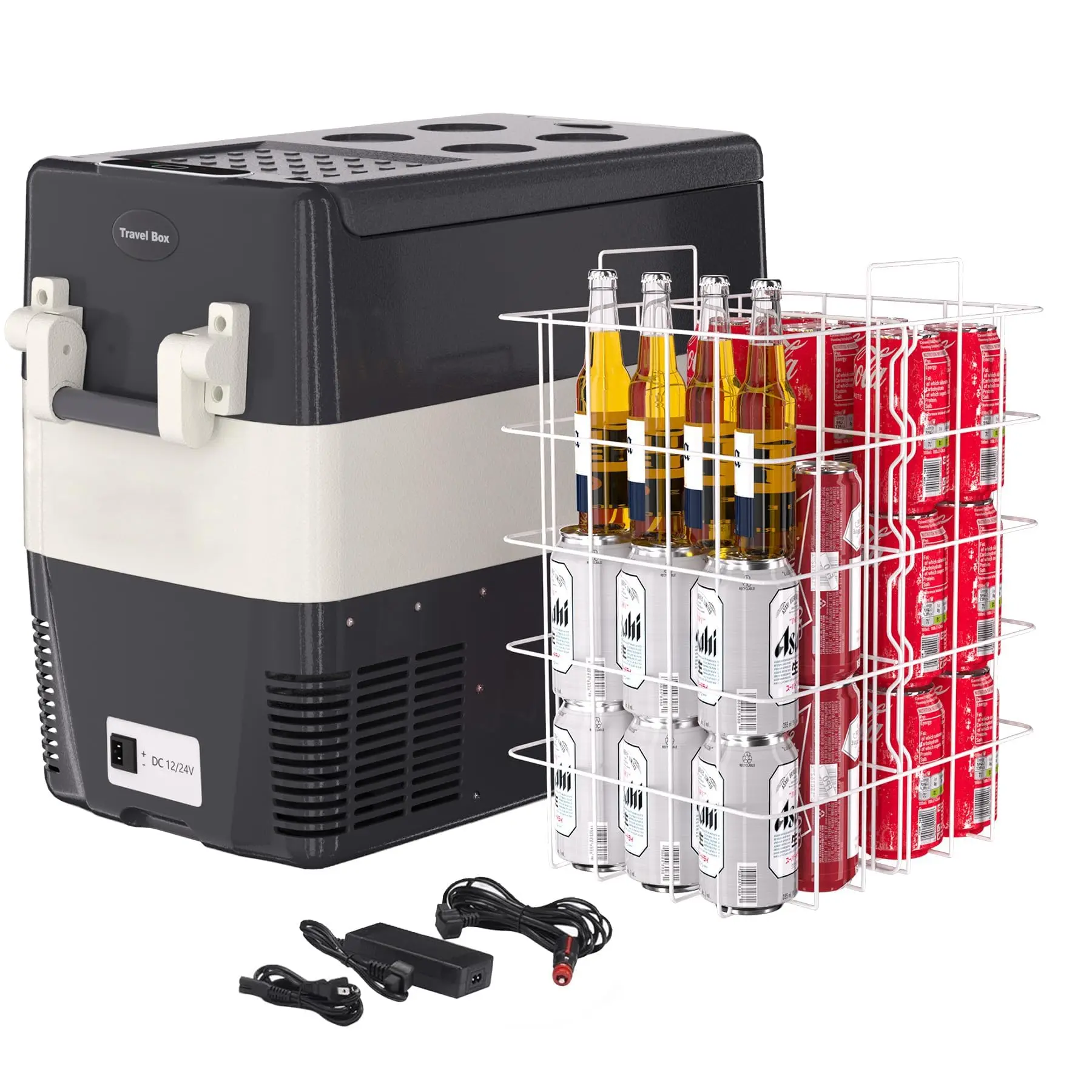 Dual Zone Portable Car Fridge Freezer - Inverter Compressor Cooler Box with Dual Power DC & 110/240V AC, Energy-Saving 3-Stage Battery Protection, Anti-Shock Design, LED Light, Adapters for Road Trip Travelers (Camping Use), Dc & Ac
