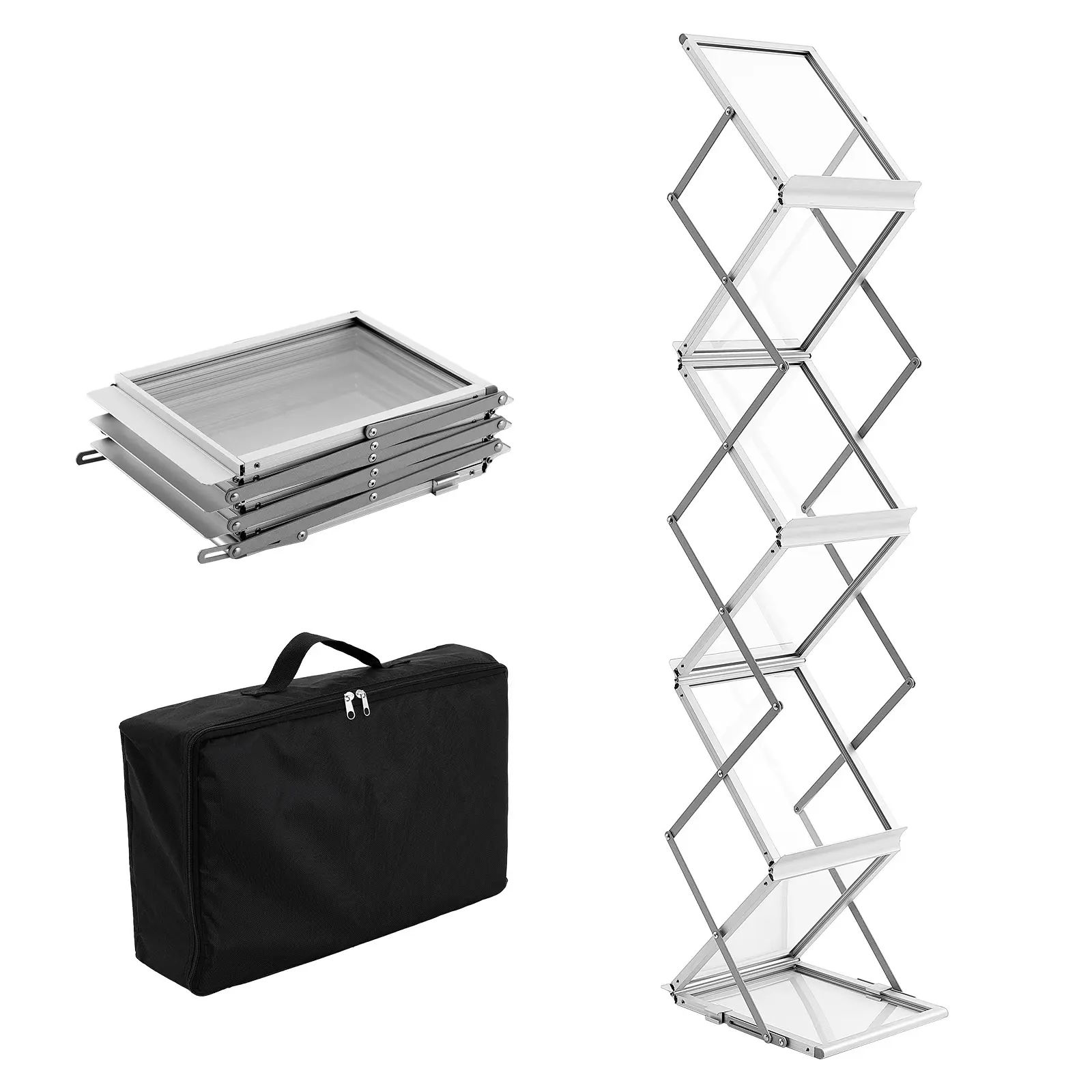 Foldable Magazine Display Rack, Aluminum Alloy Construction, Double-Sided Display Catalog Literature Holder Stand, 6 Pockets Pop-Up Brochure Display Stand, Plenty of Room to Organize