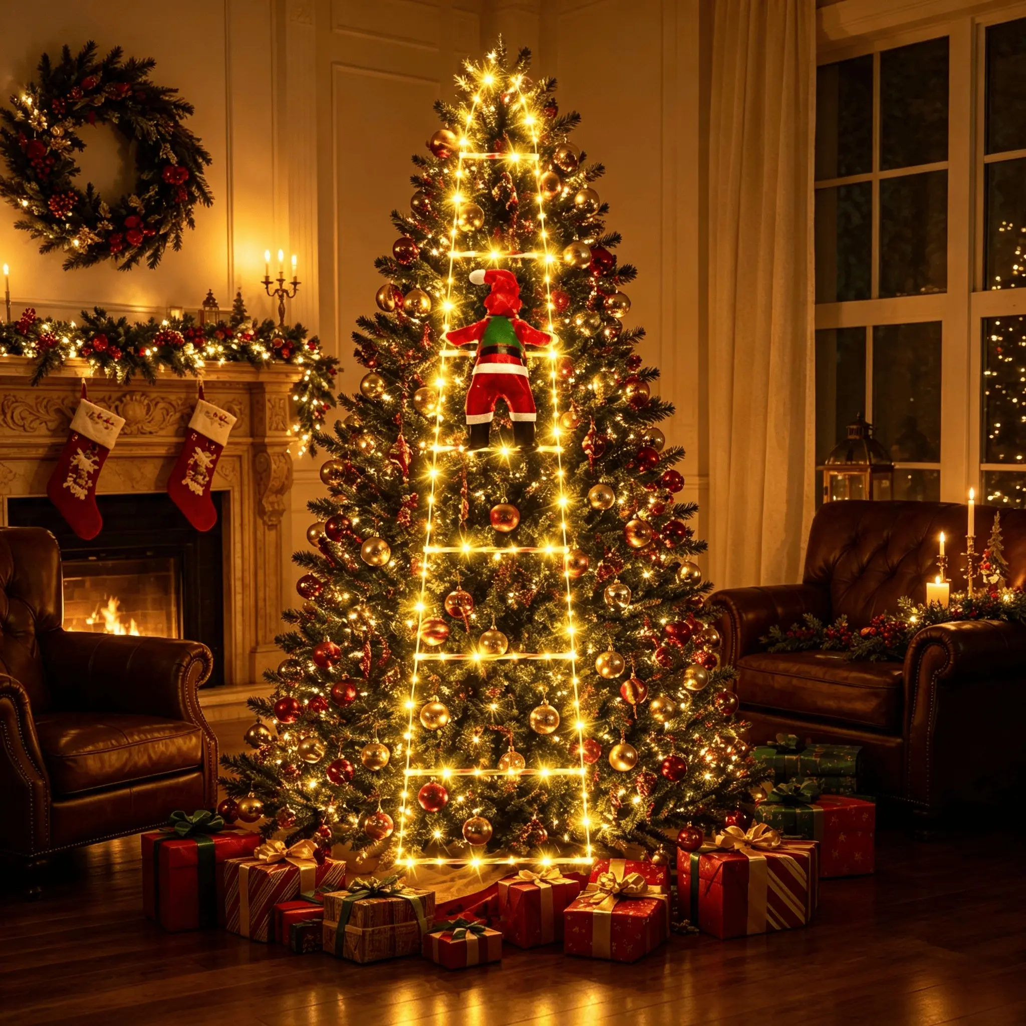 USB Santa Climb Ladder Light, 1.7m Christmas Hanging Decor, Warm & Colorful LED Ambiance, 8 Modes, Ideal for Windows, Fireplaces, Walls, Doors, Parties