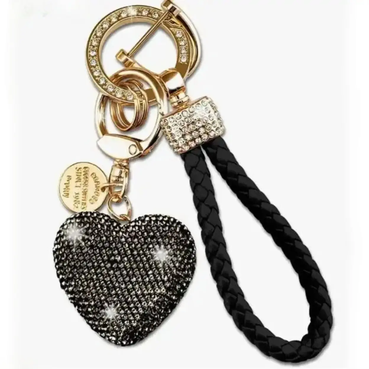 Women's Sparkling Rhinestone Heart Shape Wristlet Keychain - Dual-Use Woven Strap Bag Charm, Girly Look Daily Wear Decor Pendant for Handbags, Crossbody Bags