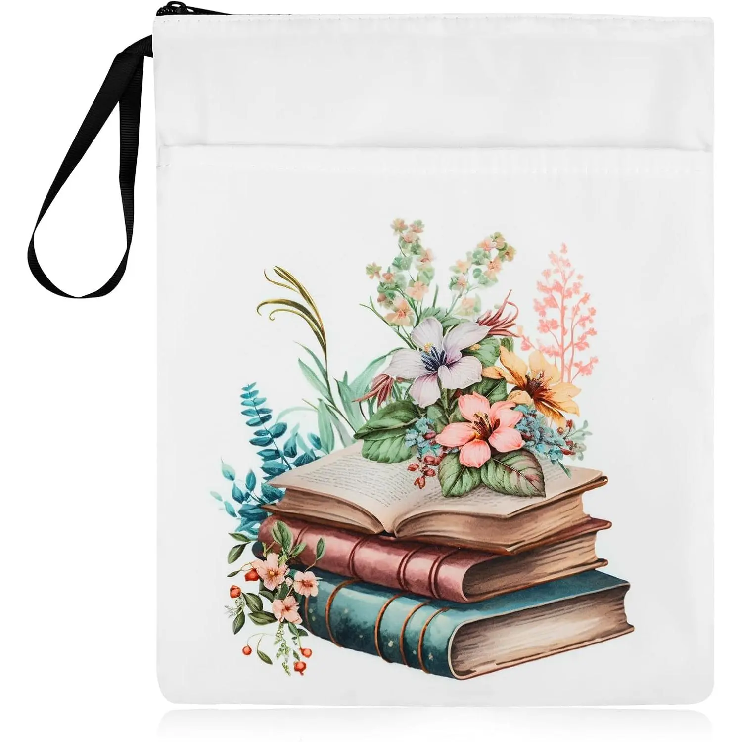 Book Sleeve  Book Protector Book Pouch with Zipper and Front Pocket, Floral Print Book Covers for Paperback Book Lovers Gifts Teacher Student, 11.65 x 9.45 inches