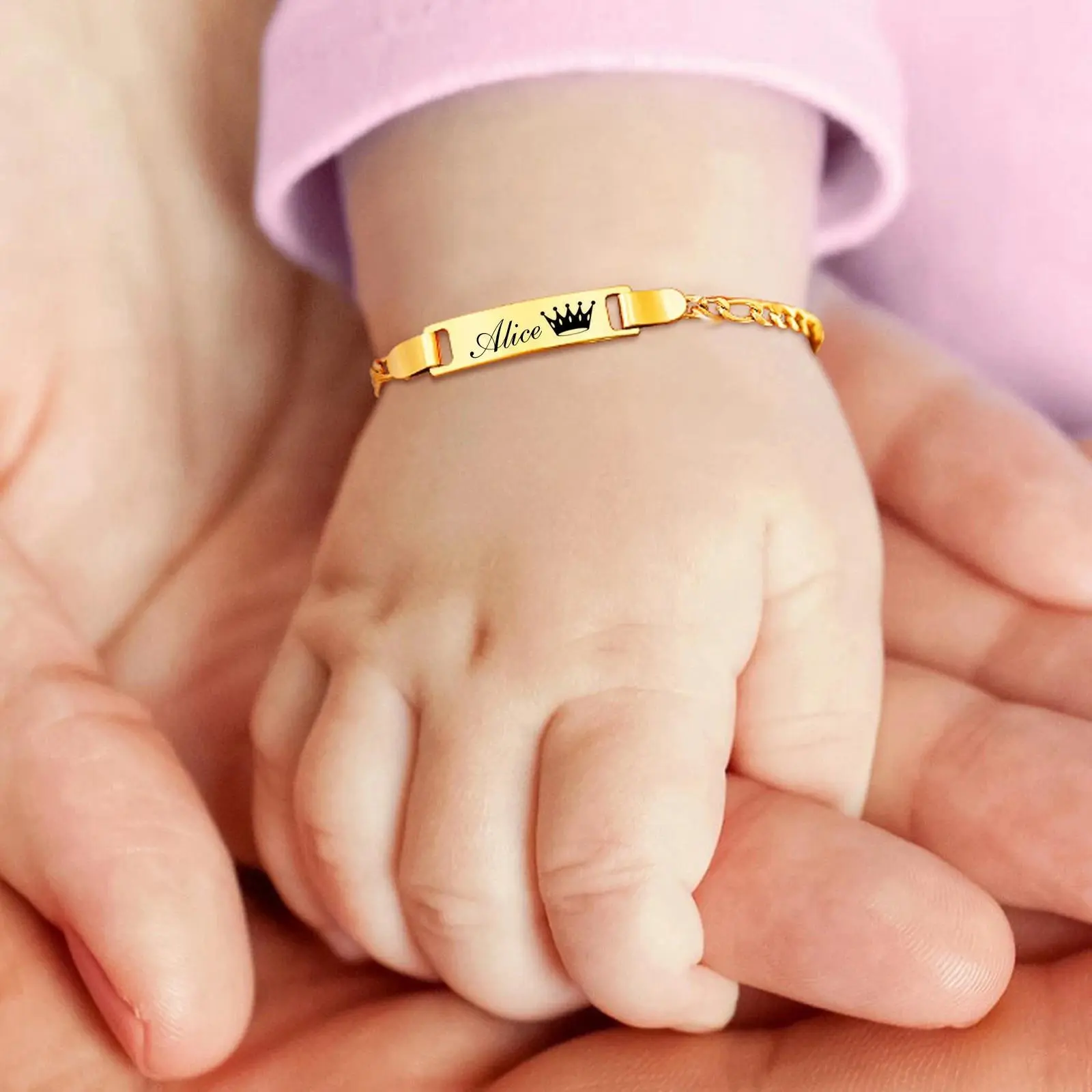 Engraved Baby Bangle with Personalized Name & Plant Accent, Hypoallergenic Stainless Steel Jewelry, Meaningful Keepsake Gift for Baptism, Plants, Customized Gifts, Meaningful Gifts