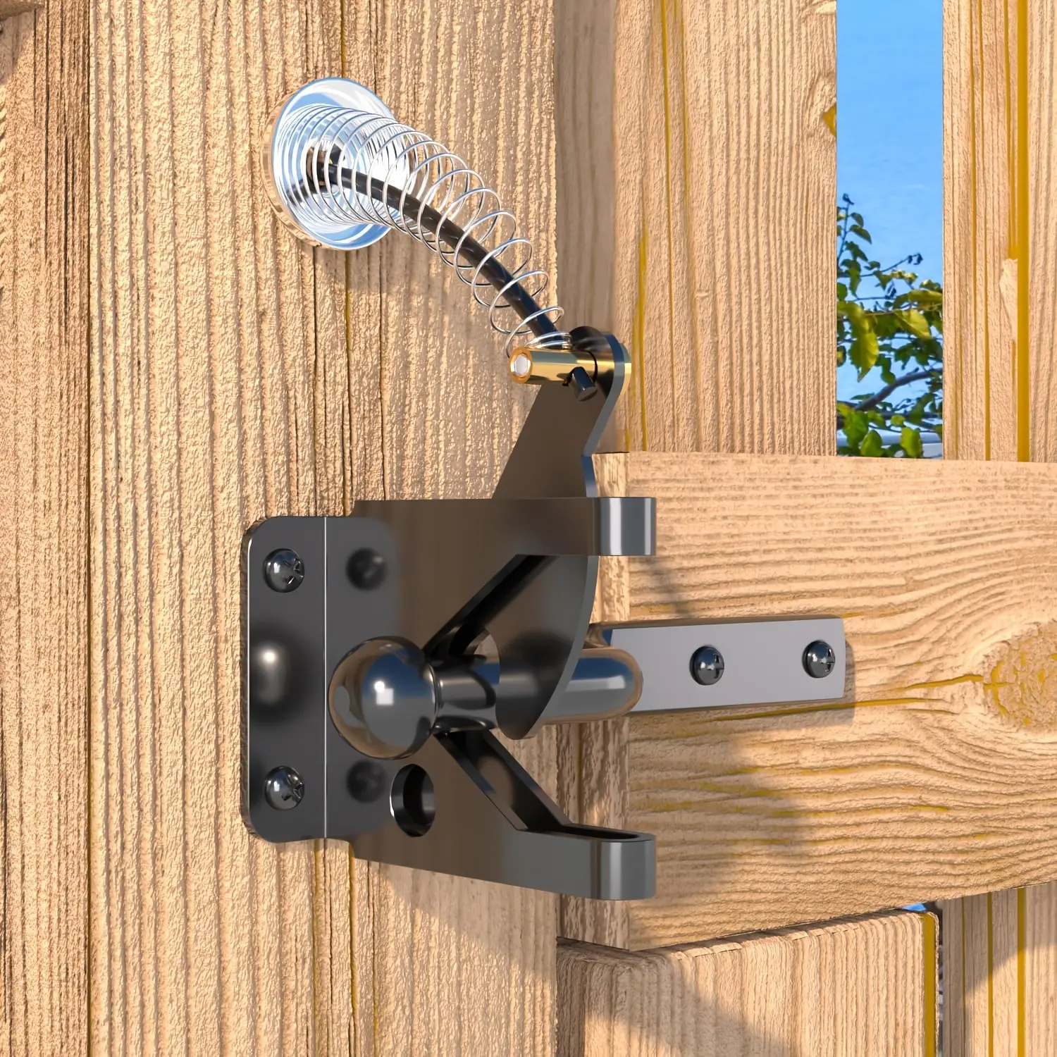 Carbon Steel Fence Latch with Spring Rope, Self-Locking Wooden Fence Lock, Durable, Ideal for Outdoor Use
