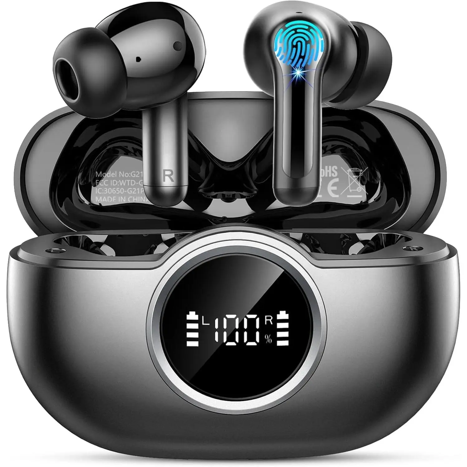 Wireless Earbuds, Bluetooth 5.4 Headphones 3D Bass Hi-Fi Stereo Ear Buds, 4 ENC Noise Cancelling Mic, 40Hrs USB-C in-Ear Earphones, IP7 Waterproof Workout Sport for Laptop Pad Android iOS, Black