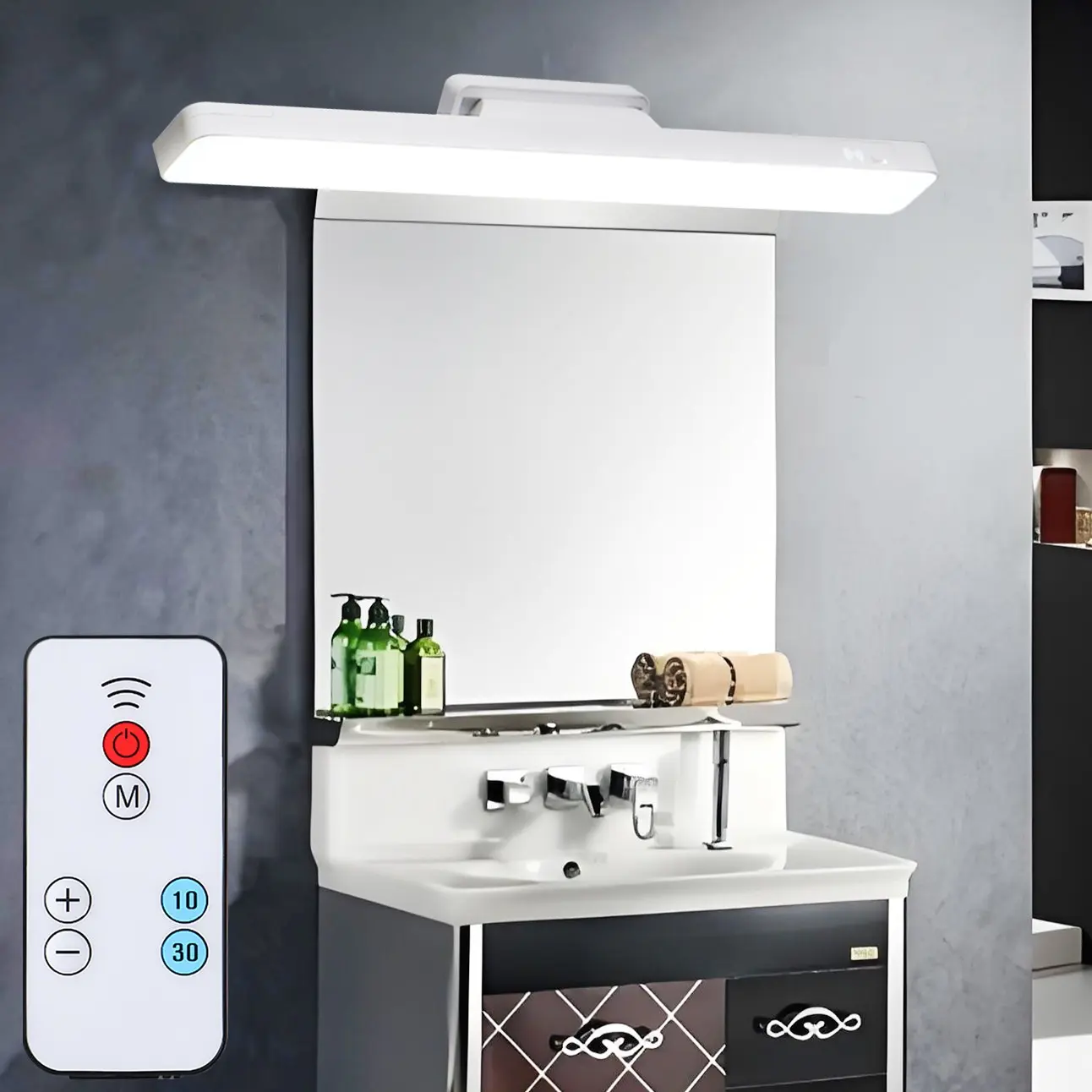Linear Mirror Light Bar Type-C 5v Rechargeable, 3 Color Changing & Dimmable LED, Touch Control/remote Option, Bathroom Wall Study Light