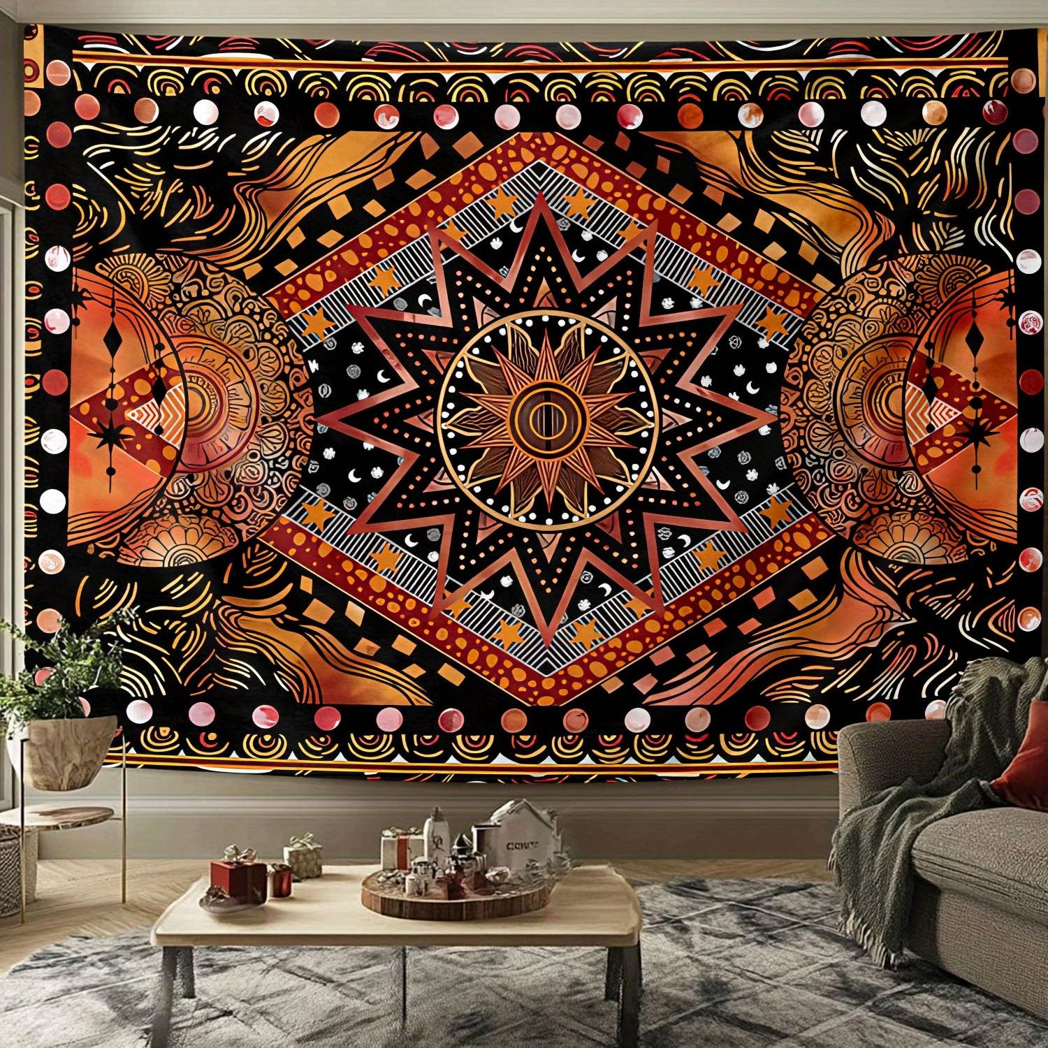 One large polyester Bohemian mandala tapestry wall piece, featuring a vibrant ethnic design, is suitable for decorating living rooms and bedrooms. funny tapestry durable man