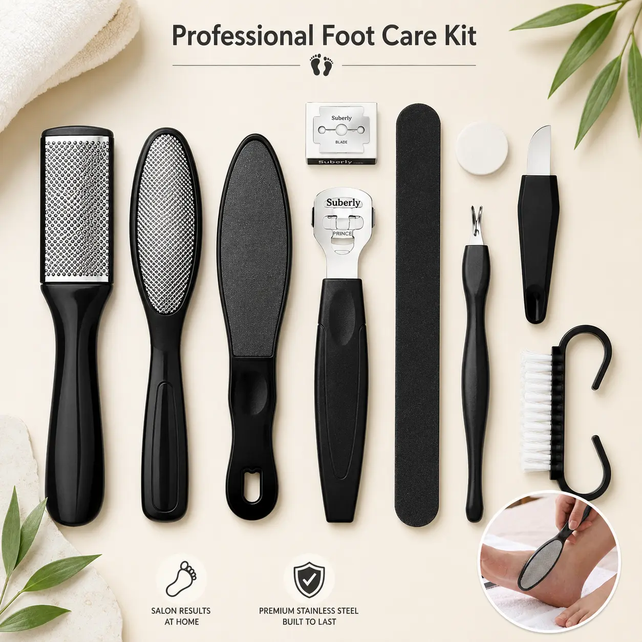 8-in-1 Pedicure Kit, Professional Pedicure Tools Foot Rasp Foot Dead Skin Remover for Home & Salon Care Compact Daily