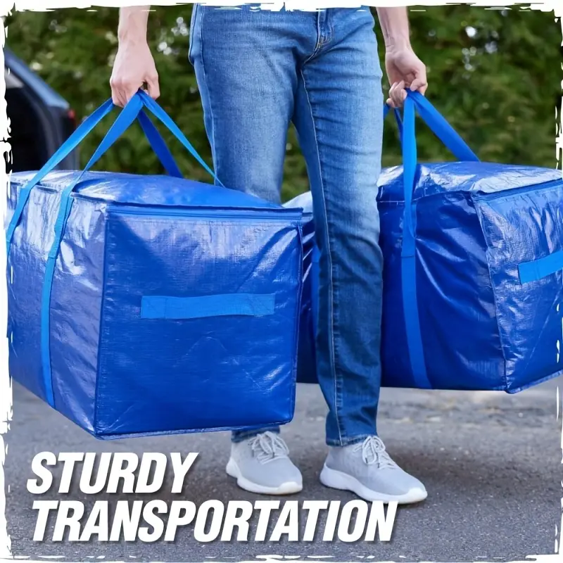 2/4Pcs Heavy Duty 50 LBS Extra Large Moving Storage Tote Bags, Waterproof Tear Resistant Polypropylene Luggage Containers with Sturdy Carry Handles & Zipper Closure, Large Capacity Portable Moving Organizer Handbags