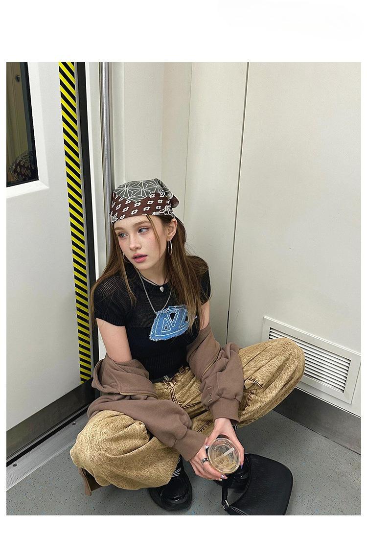 Vintage y2k millennial hottie headscarf female personality trend hip hop street dance square scarf popular accessories