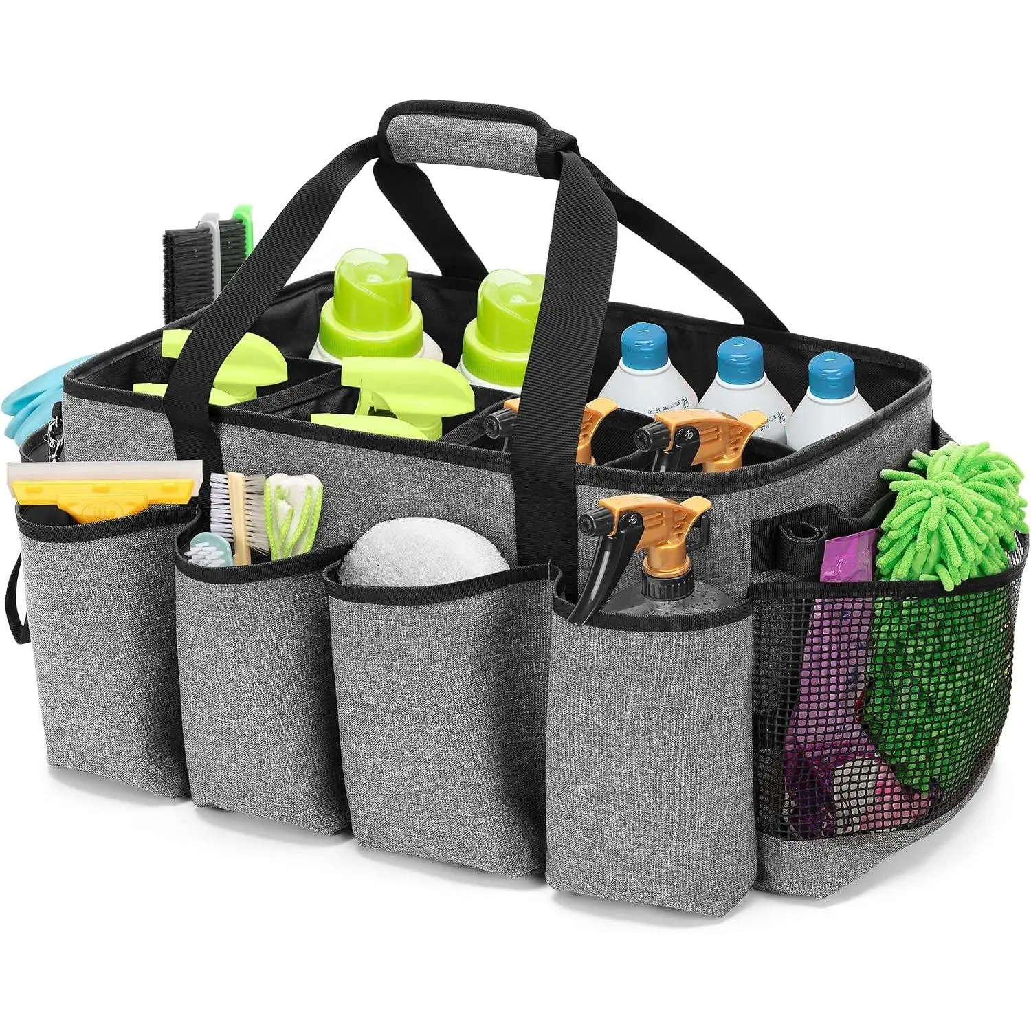 Extra-Large Cleaning Caddy, Organizer with Handles for Cleaning Tools & Products Storage, Large Capacity Tote Bag for Car, Home & Housekeeping Work, Gray