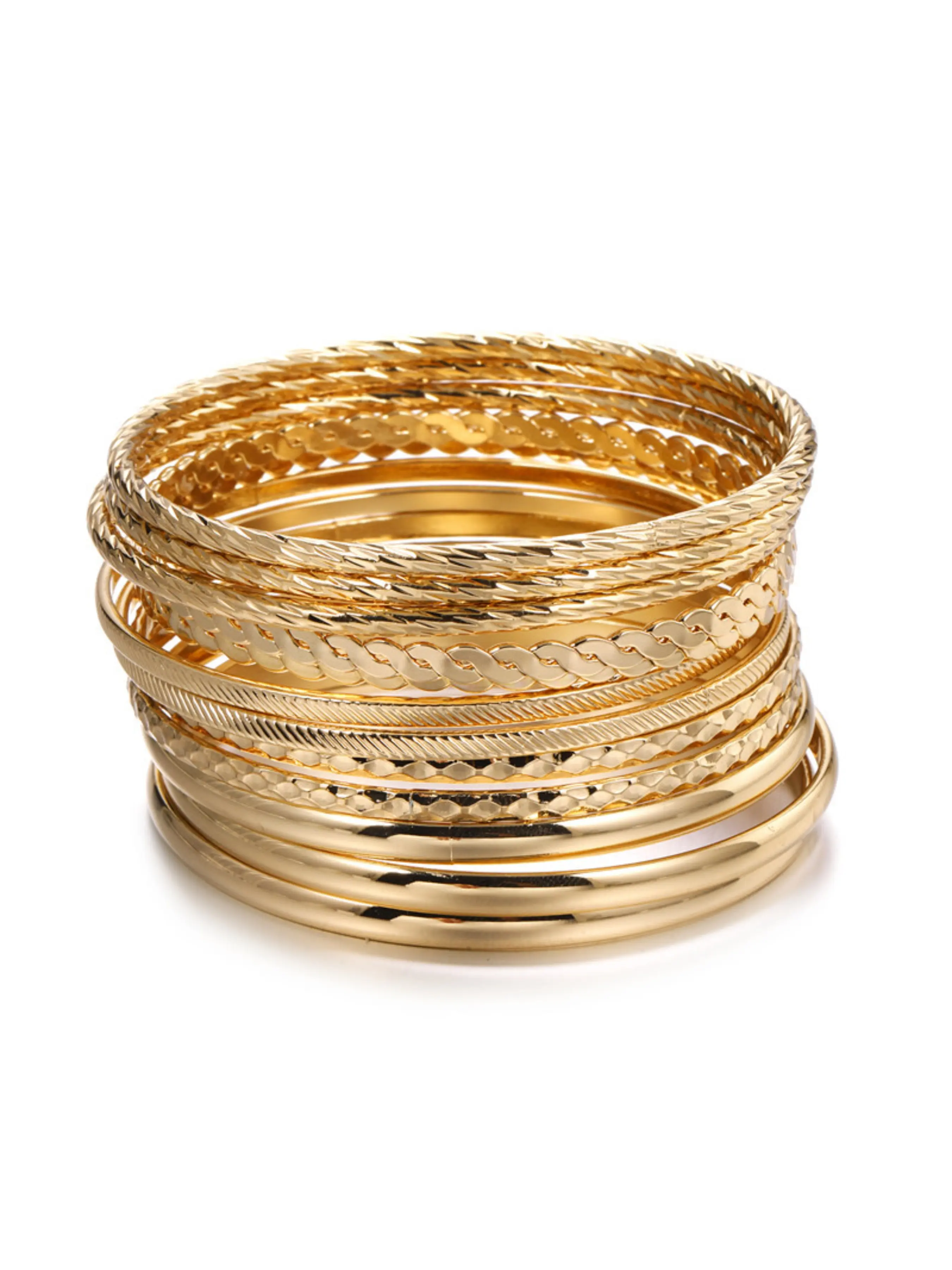 12Pcs Gold Stackable Bangle Bracelet Set for Women, Multi Texture Zinc Alloy Layered Thin Bangles with Twisted Rope, Cuban Chain, Hammered & Smooth Polished Finish, Lightweight Boho Beach Wrist Jewelry, Perfect Mother’s Day Birthday Holiday Fashion Gift