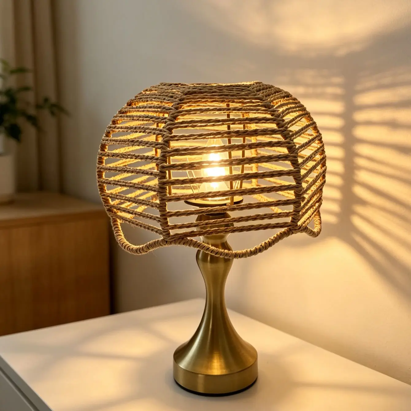 Hexagonal Lily Bell Edge Handwoven Lampshade, Light Covers, Universal E27/e26, Paper Rope Bamboo Cover, Japanese Zen Bohemian Style, Bedroom Bar Pendant Light Replacement Shell