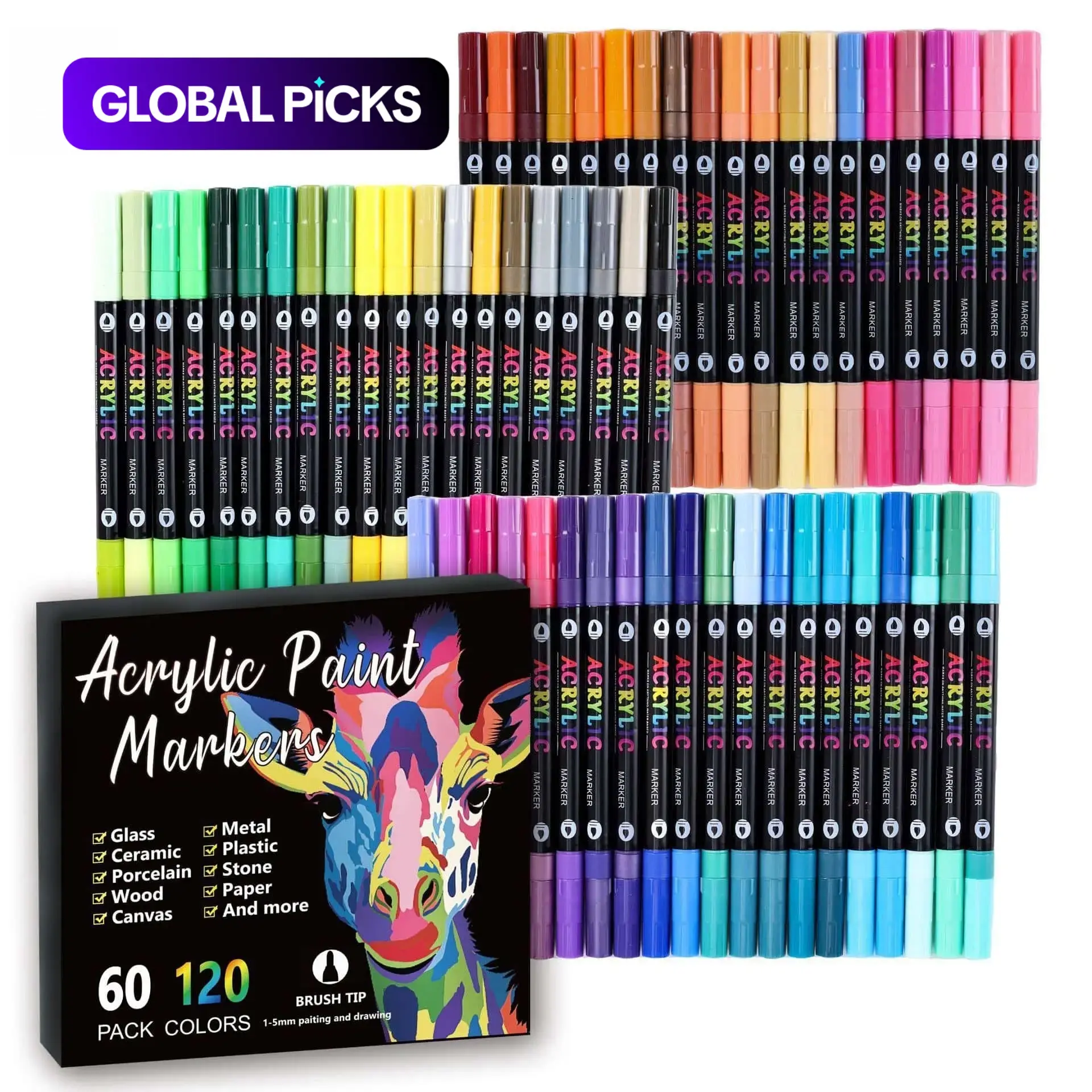 Acrylic Paint Marker Set, Paint Pens Set, 96/120 Colors Dual-Tip Brush Markers, DIY Art Supplies for Rock Painting, Canvas, Wood & Crafts, Unique Gift #GLOBAL PICKS