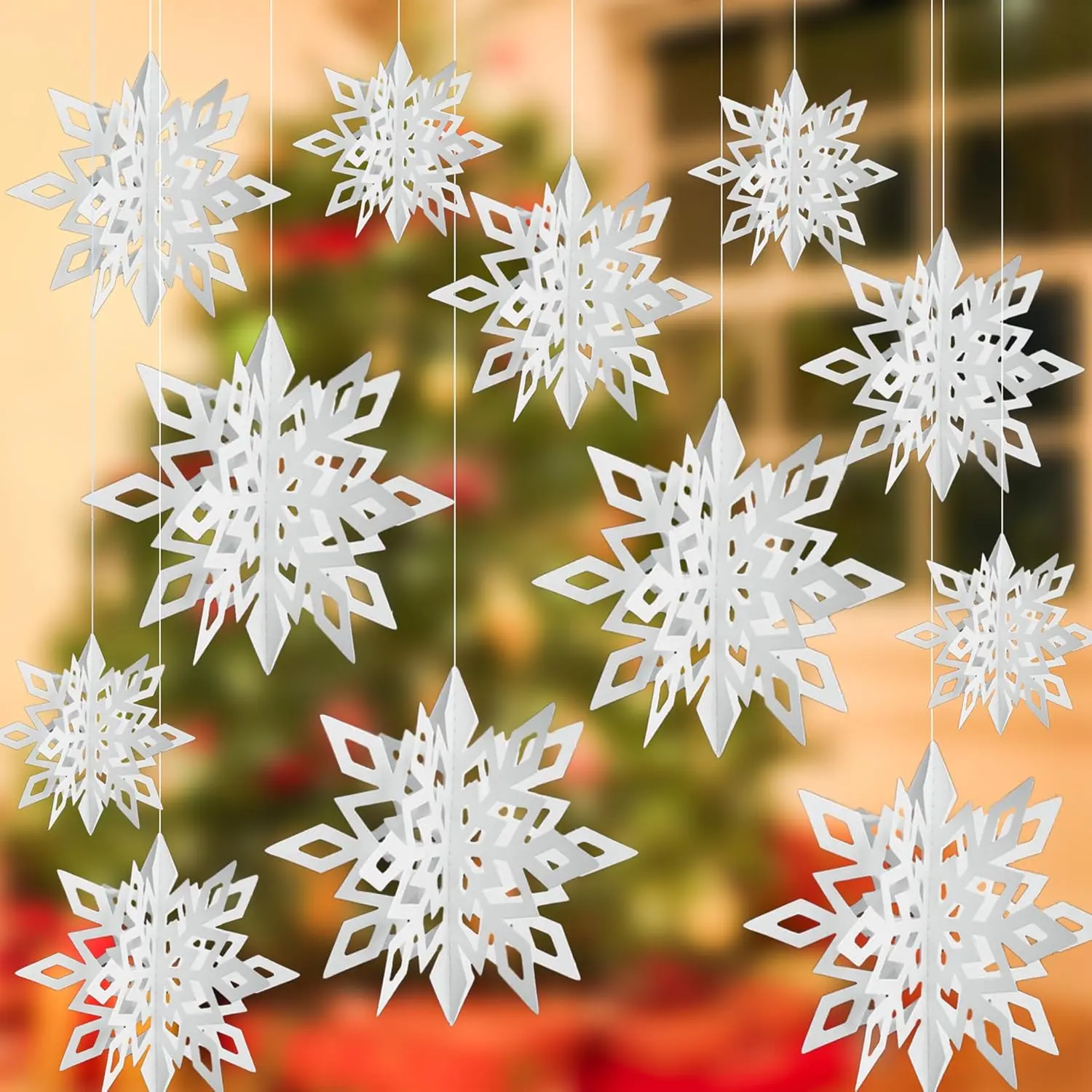 Charistmas White  Snowflakes Winter Wonderland Decorations | 12 count Paper Snowflakes,  Snowflake Decorations for Christmas Winter Party Holiday  Decorations